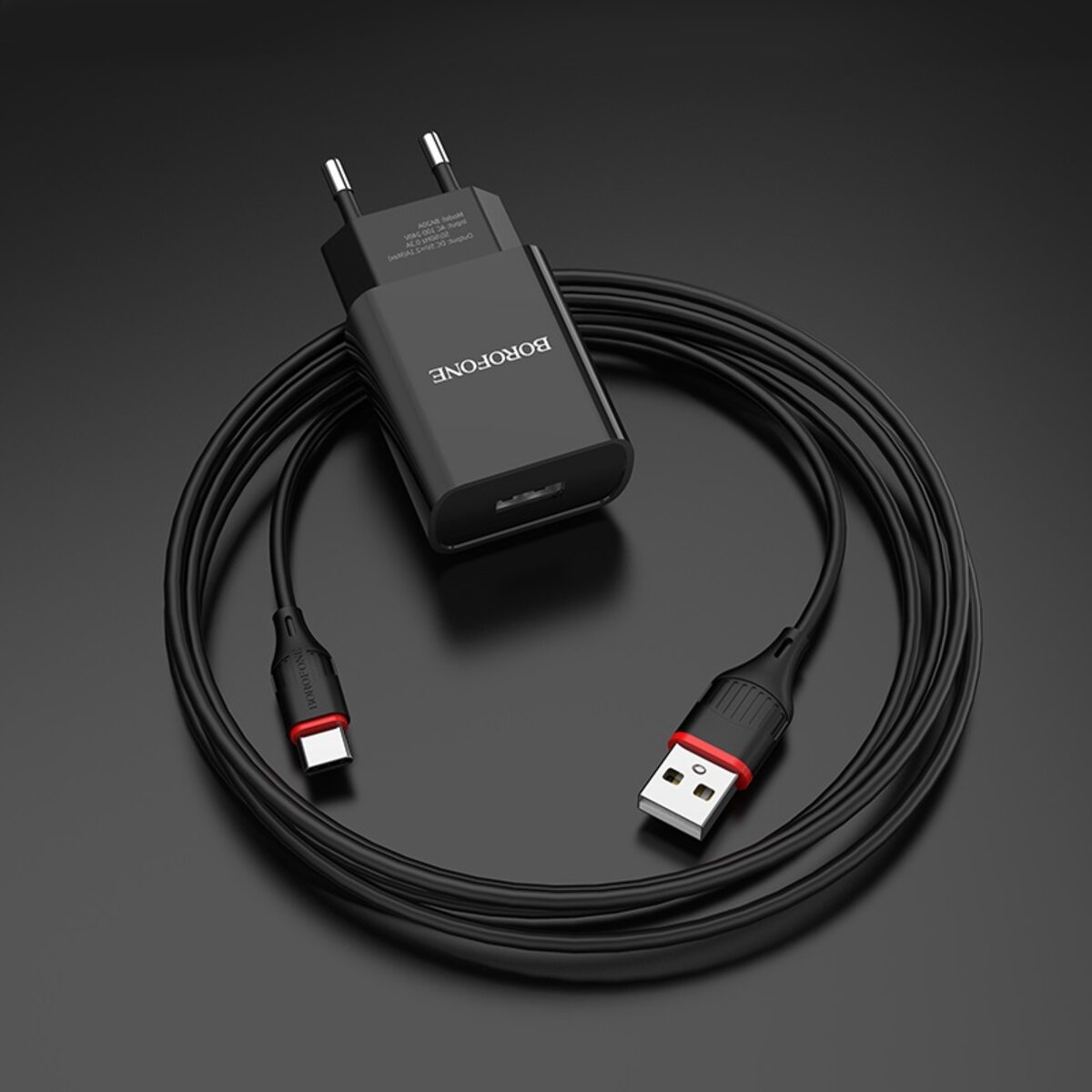 Мережевий зарядний пристрій BOROFONE BA20A Sharp single port charger set(Type-C) 10.5W Black