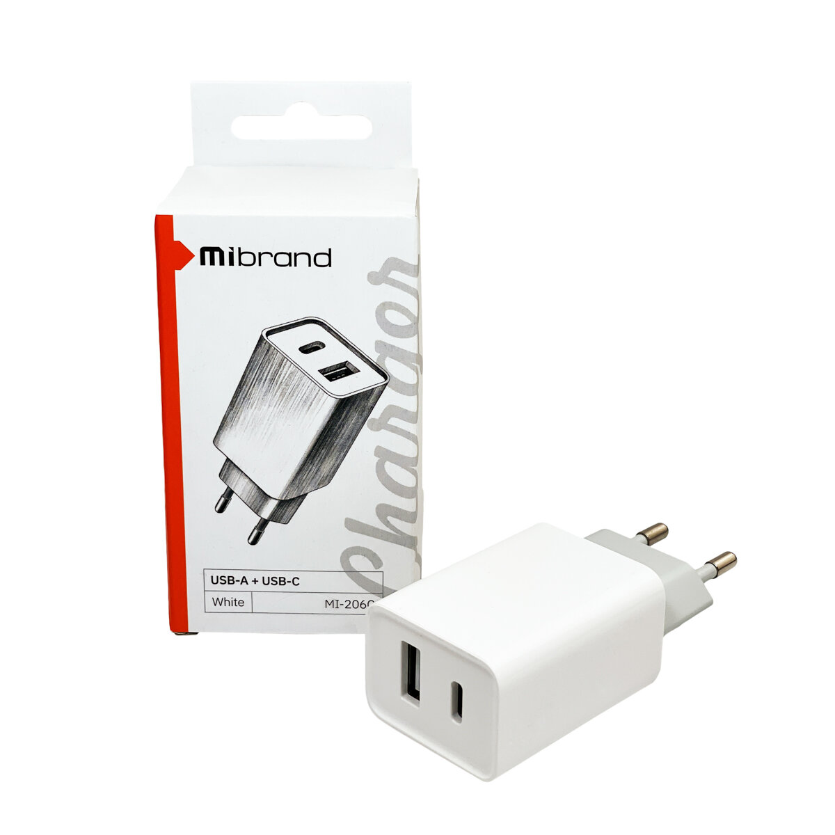 Мережевий зарядний пристрій Mibrand MI-206C Travel Charger USB-A + USB-C White