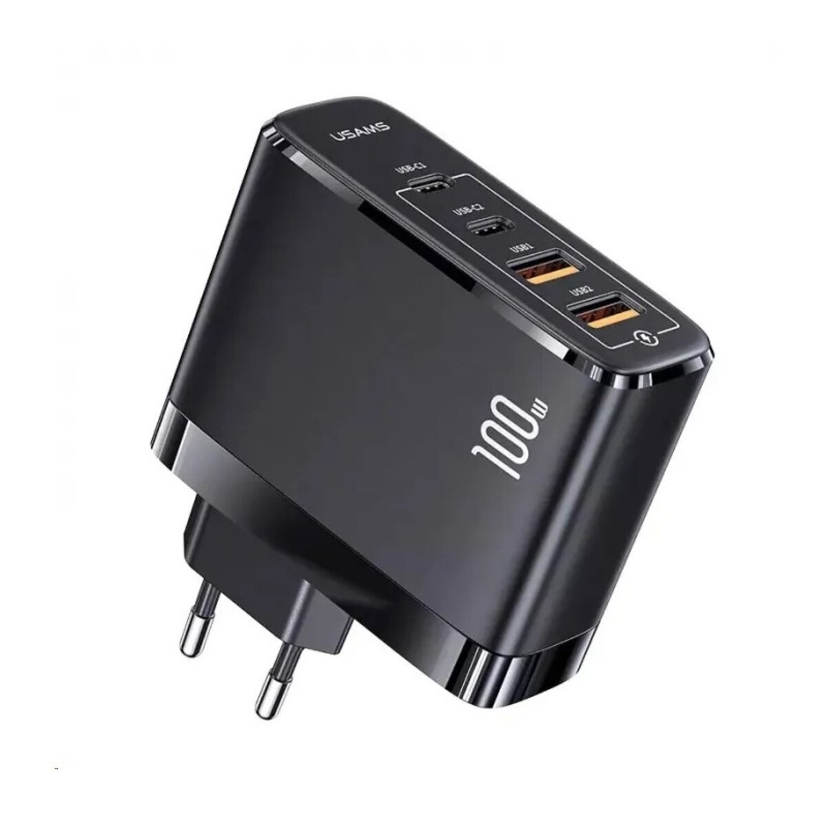 Мережевий зарядний пристрій Usams US-CC145 T44 100W 4 Ports GaN Fast  2A+2C Charger (EU) Black