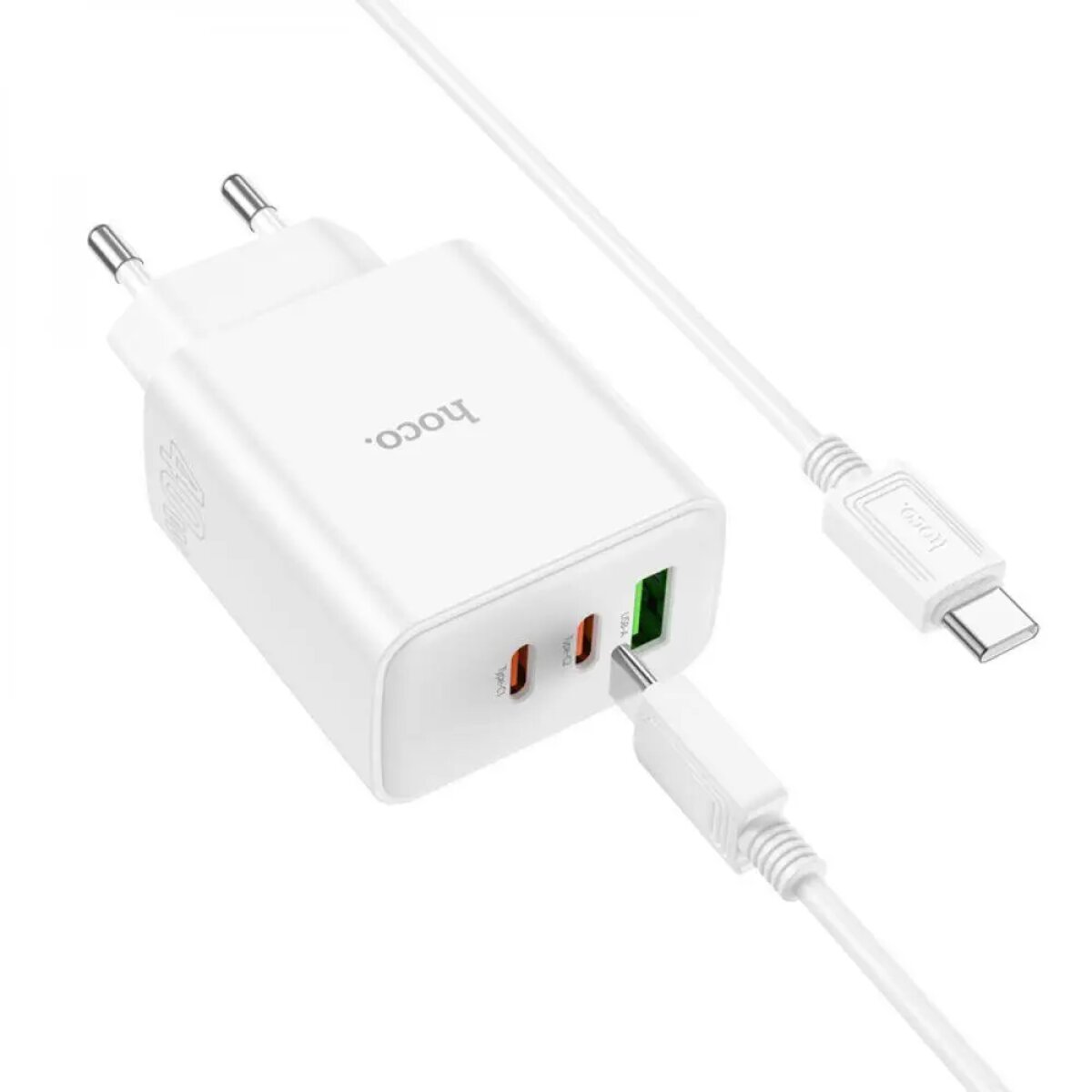 Мережевий зарядний пристрій HOCO C126A Pure power PD40W three-port(2C1A) charger set(Type-C to Type-C) White