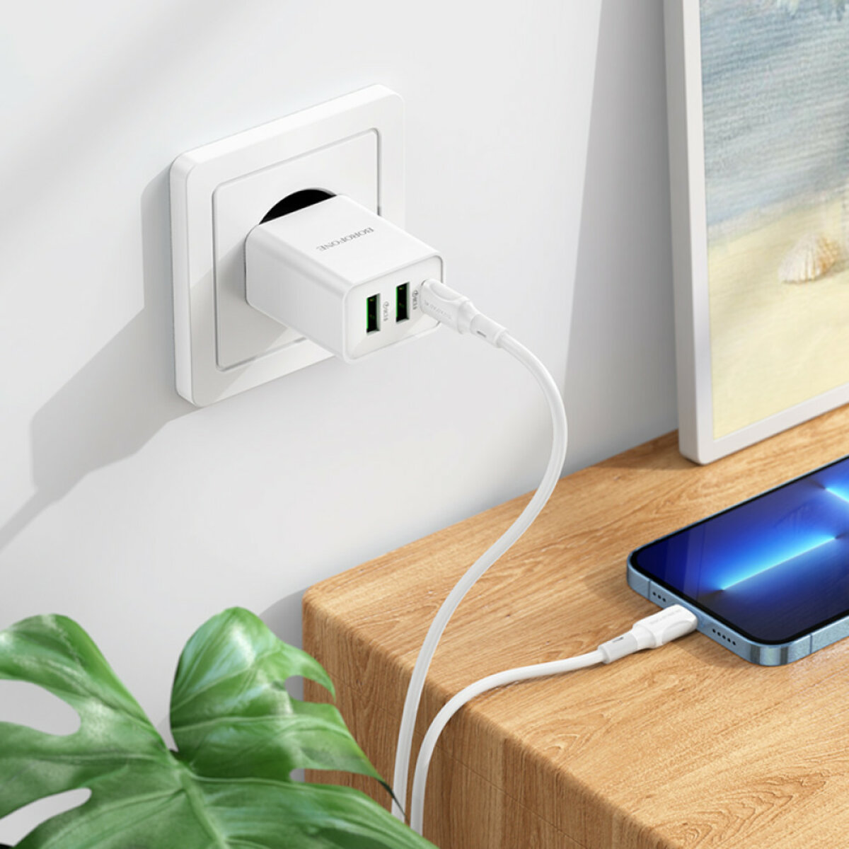 Мережевий зарядний пристрій BOROFONE BA70A Quick three-port PD20W (1C2A) charger White