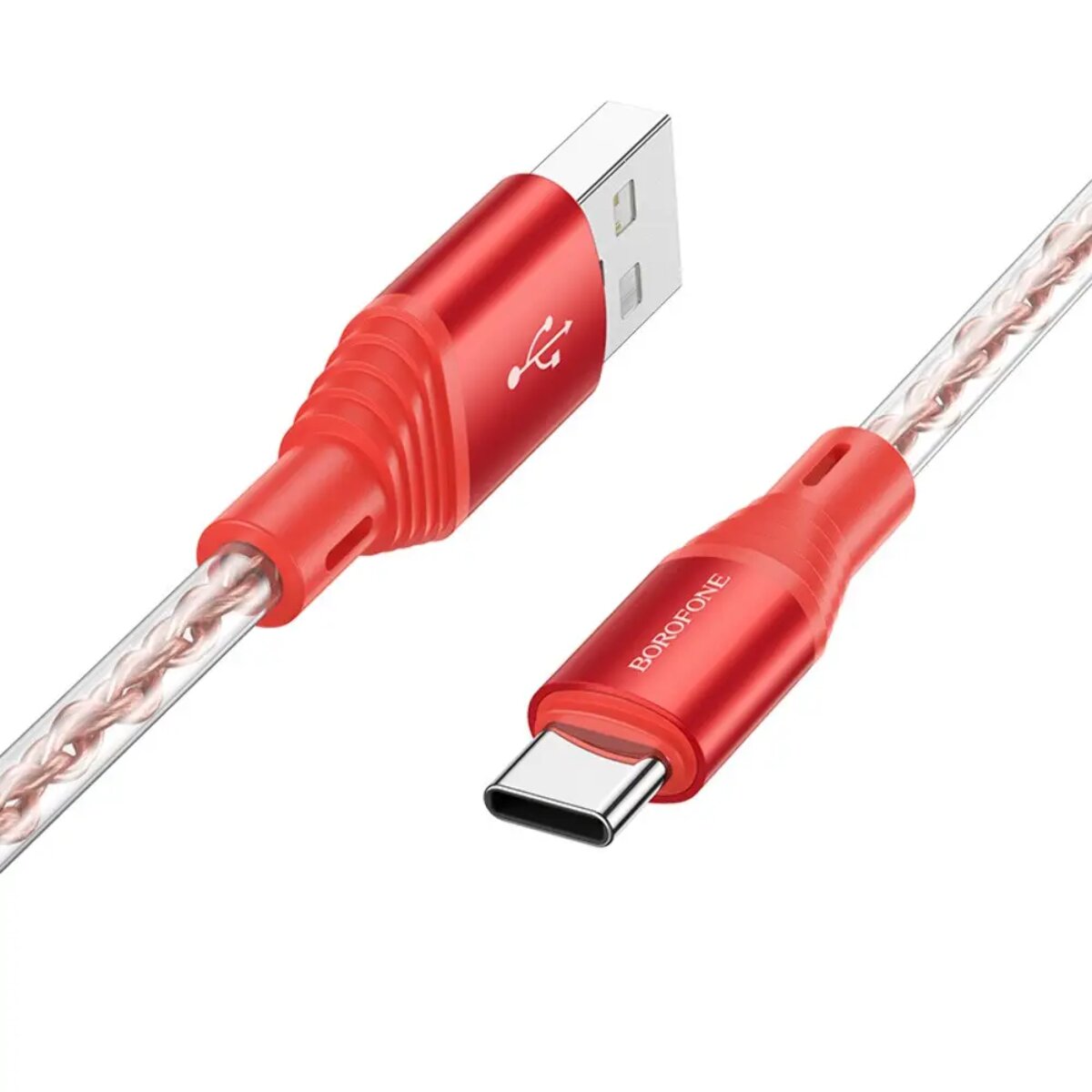 Кабель BOROFONE BX96 Ice crystal silicone charging data cable Type-C Red