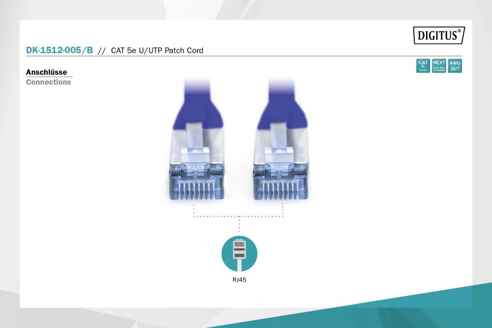 Патч-корд CAT 5e U-UTP, ПВХ AWG 26/7, довжина 0,5 м, синій DK-1512-005/B DIGITUS by ASSMANN