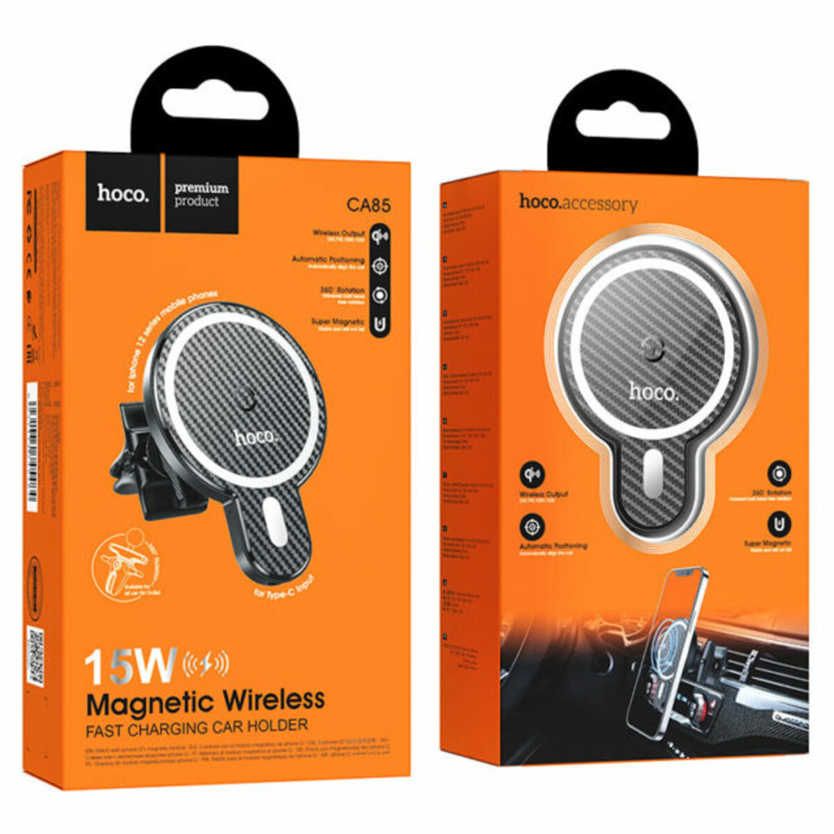 Автотримач для телефона з БЗП HOCO CA85 Ultra-fast magnetic wireless charging car holder Black