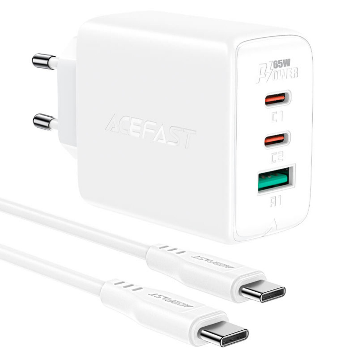 Мережевий зарядний пристрій ACEFAST A13 PD65W(USB-C+USB-C+USB-A) 3-port charger set White