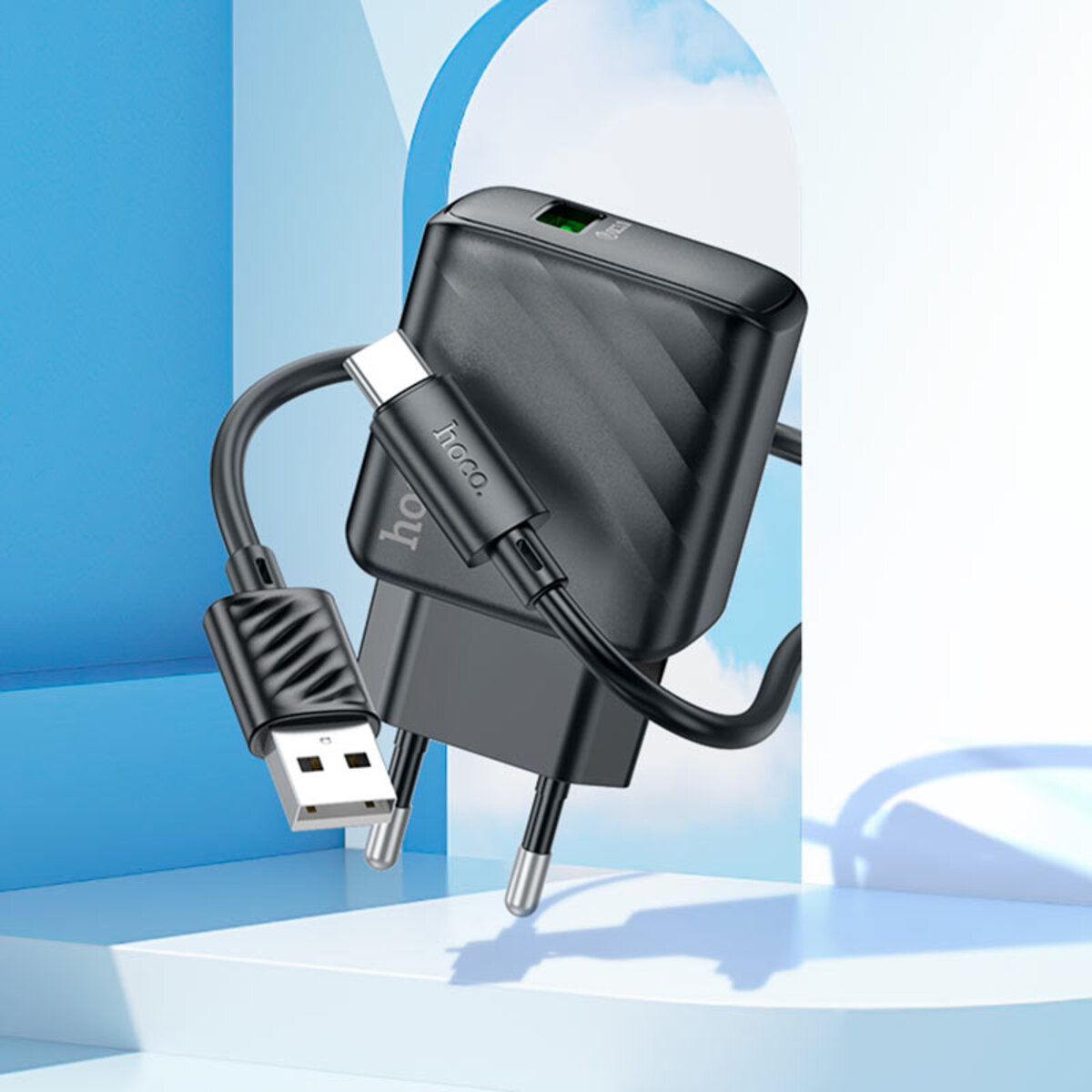Мережевий зарядний пристрій HOCO CS21A Rich single port QC3.0 charger set (Type-C)(EU) Black