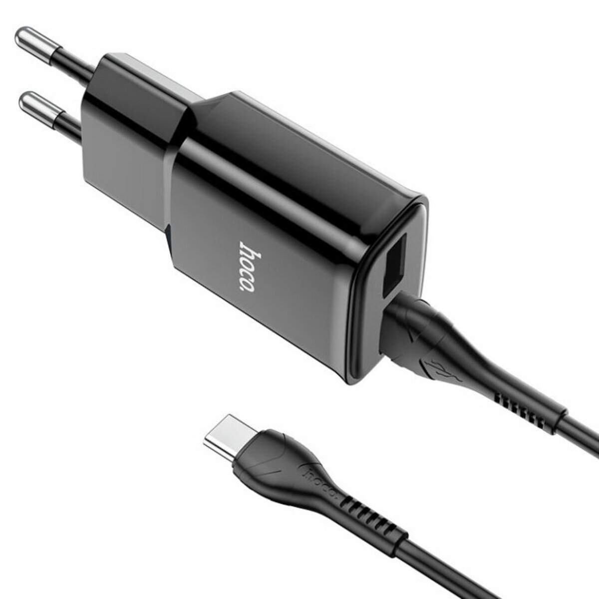 Мережевий зарядний пристрій HOCO C88A Star round dual port charger set(Type-C) 12W Black