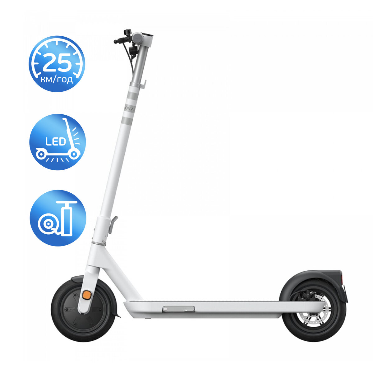 Електросамокат OKAI ES10-NEON Lite White 9", 300(600)W, 7.8Ah, 30km, 25kmh, 20%, NFC, App, 15kg