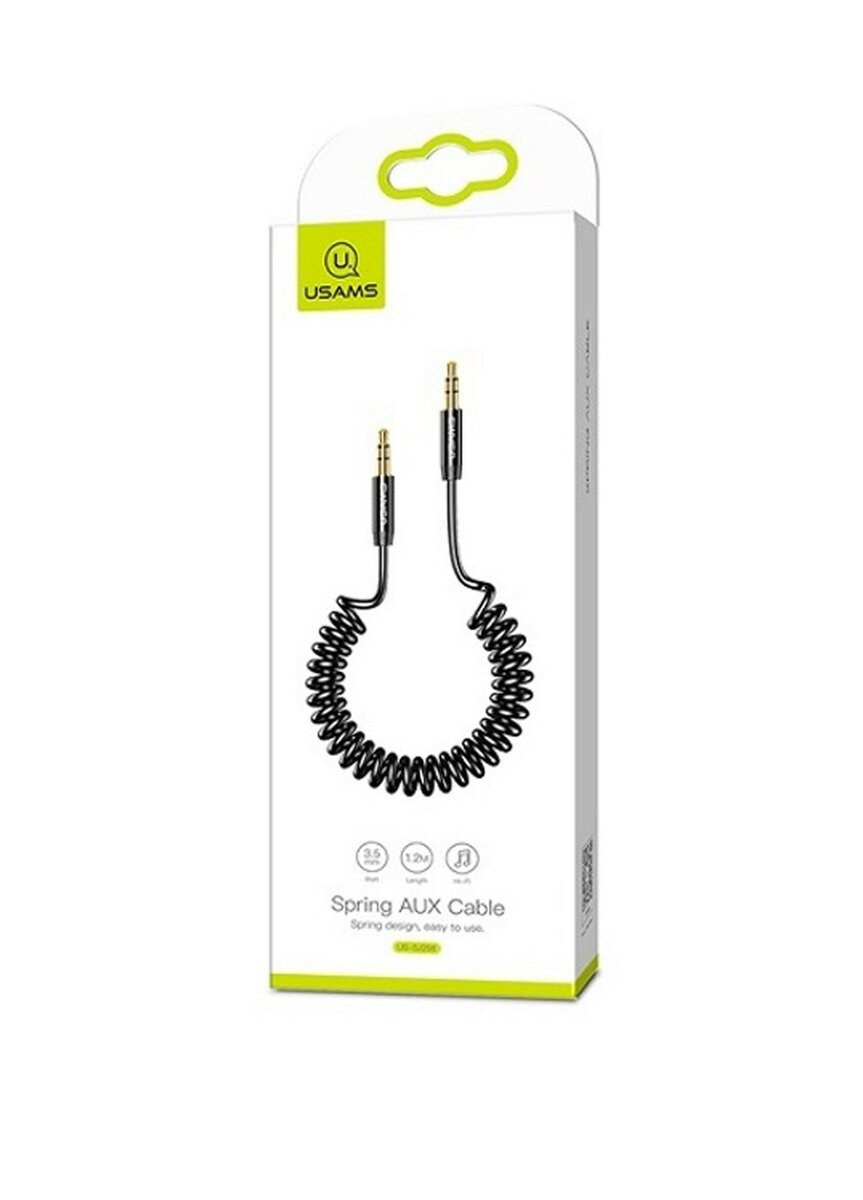 Аудіо-кабель Usams US-SJ256 Spring Audio Cable 1.2m Black