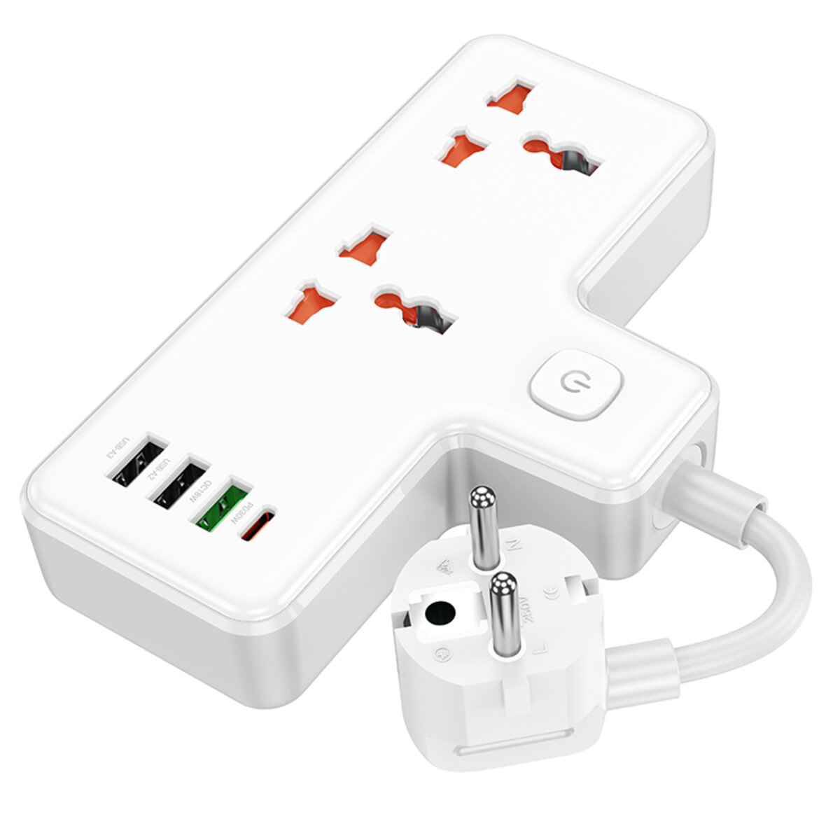 Мережевий подовжувач HOCO  AC12A Reise 2-position expansion socket(PD30W/1C3A) White