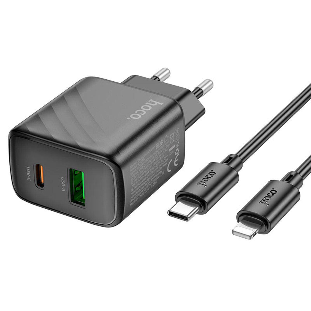 Мережевий зарядний пристрій HOCO CS23A Sunlight dual-port PD30W+QC3.0 charger set (C to iP)(EU) Black