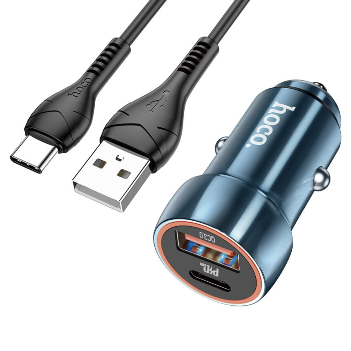 Автомобільний зарядний пристрій HOCO Z46A Blue whale PD20W+QC3.0 car charger set(Type-C) Sapphire Blue