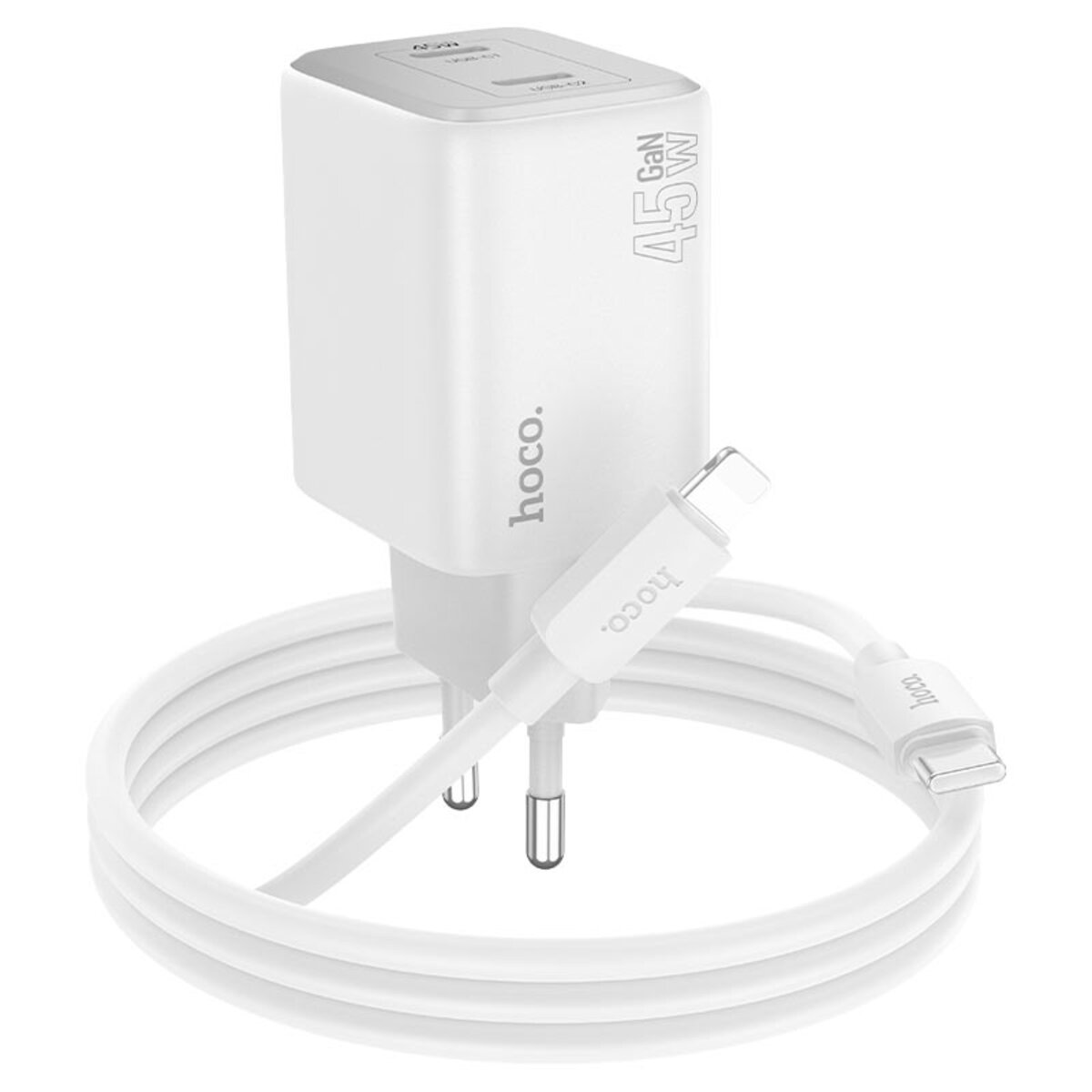 Мережевий зарядний пристрій HOCO N42 Elogiado dual-port PD45W(2C) charger set(C to iP) White