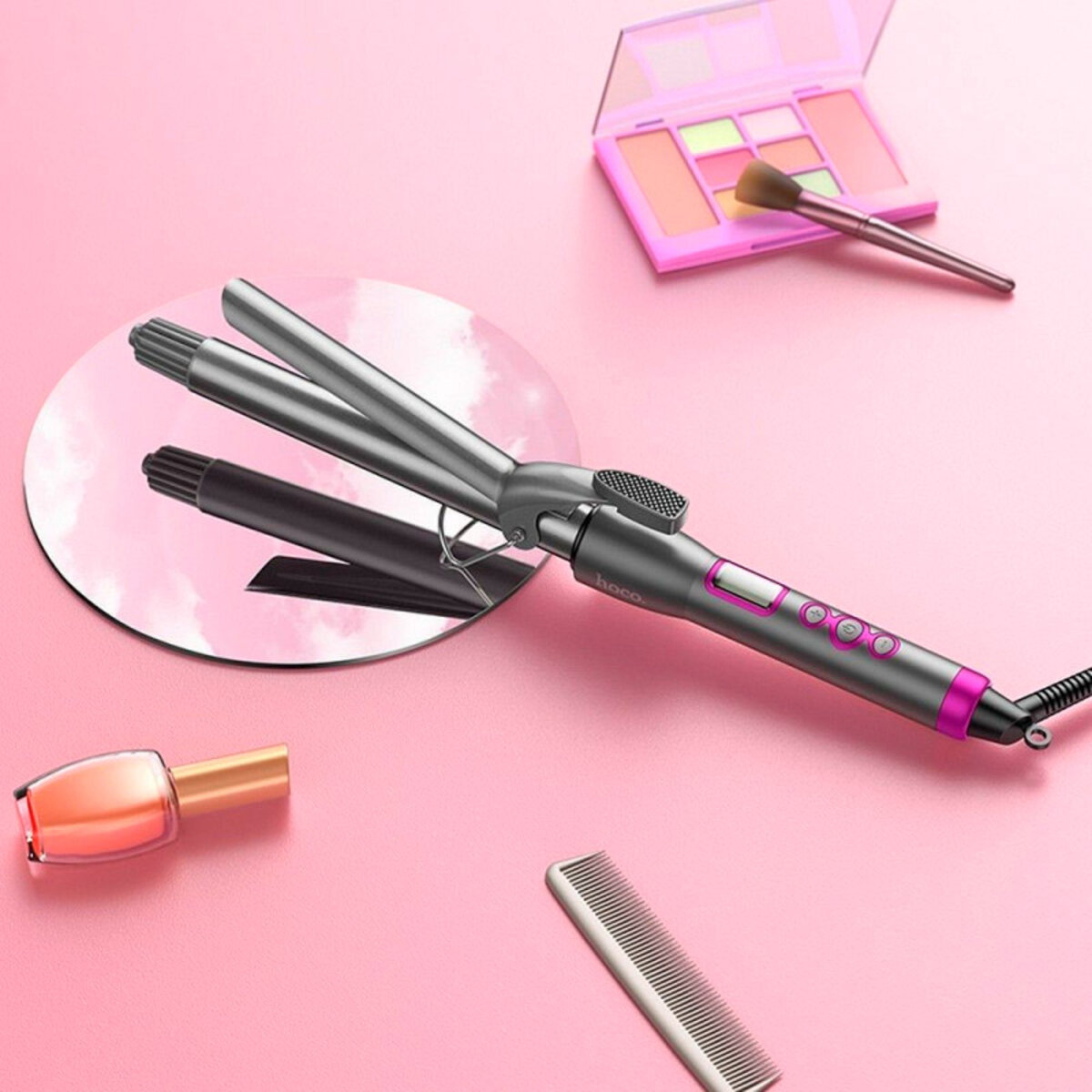 Гребінець для випрямлення волосся HOCO HP43 Electric manual curling iron with digital display(EU) Gray