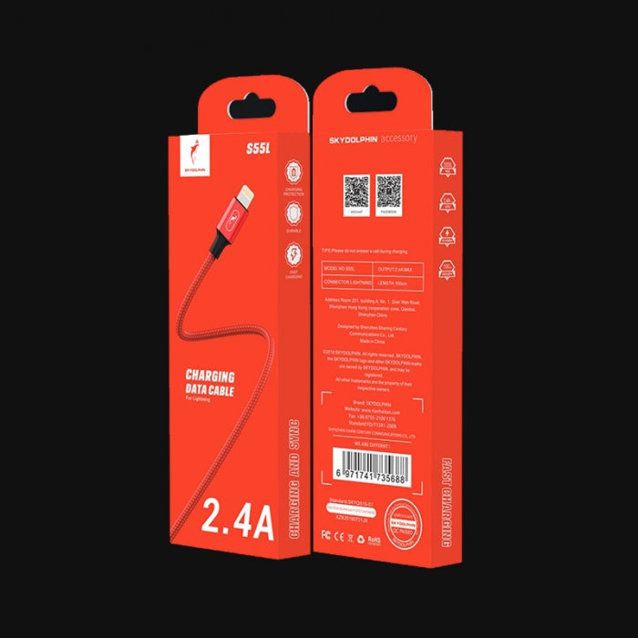 Кабель SkyDolphin S55L USB to Lightning 2.4A 1m Red