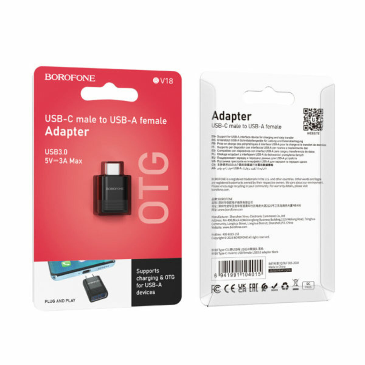 Адаптер BOROFONE BV18 Type-C male to USB female USB3.0 adapter Black