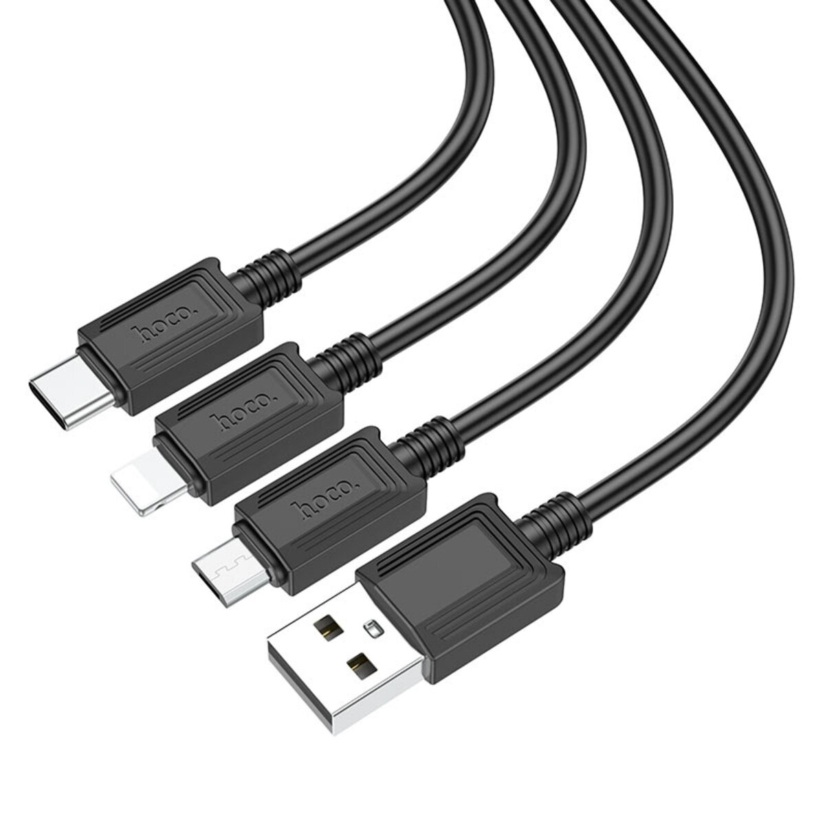 Кабель HOCO X74 USB to iP+Type-C+Micro 2A, 1m, PVC, PVC connectors, Black