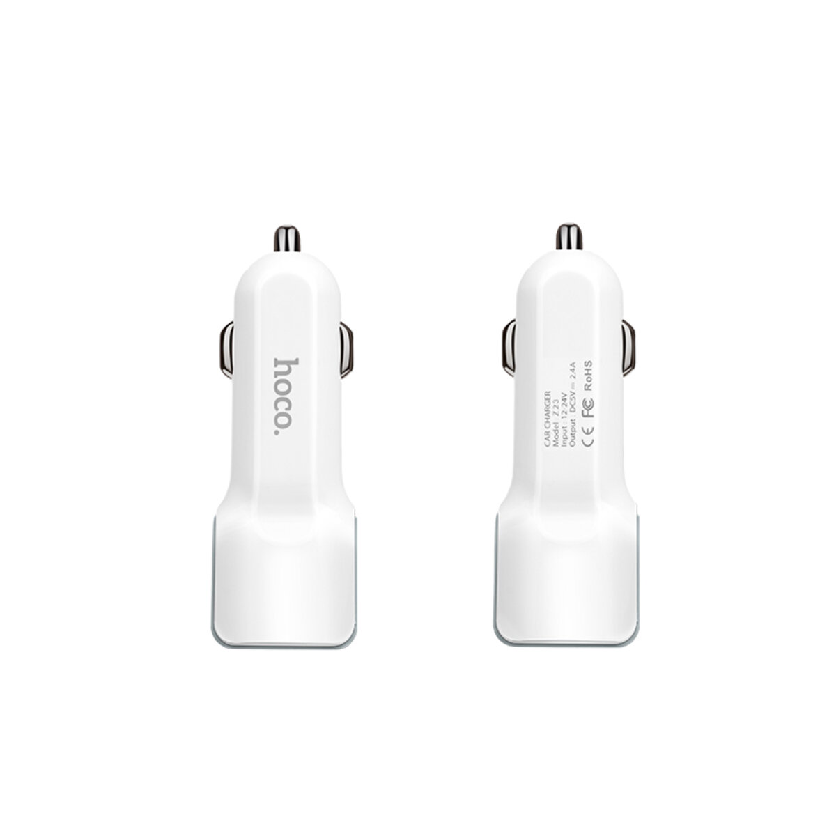 Автомобільний зарядний пристрій HOCO Z23 grand style dual-port car charger set with iP cable White