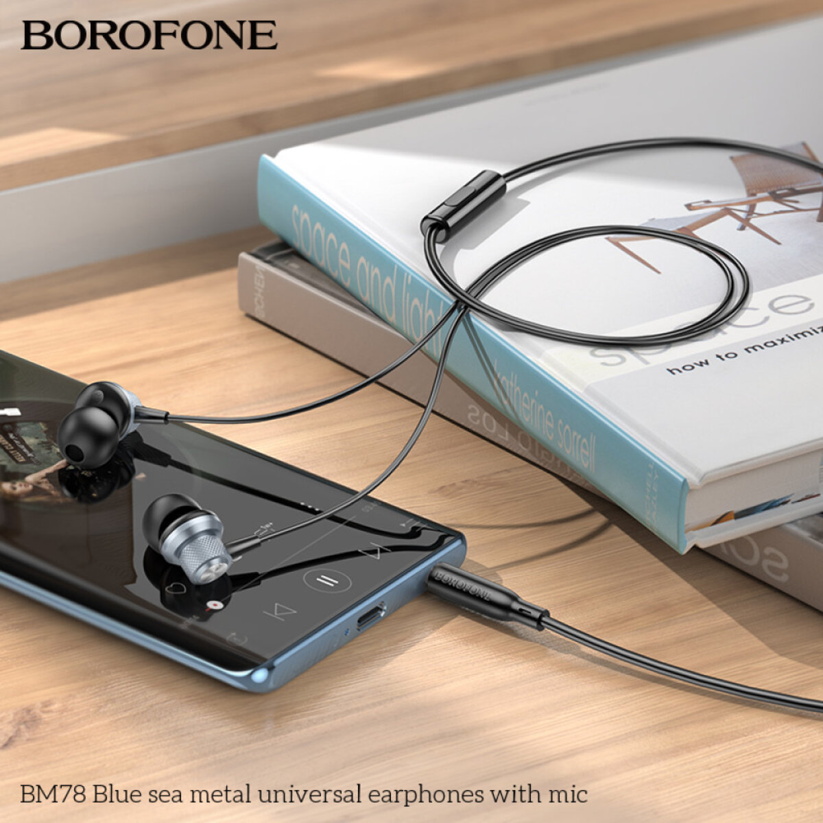 Навушники BOROFONE BM78 Blue sea metal universal earphones with mic Metal Gray