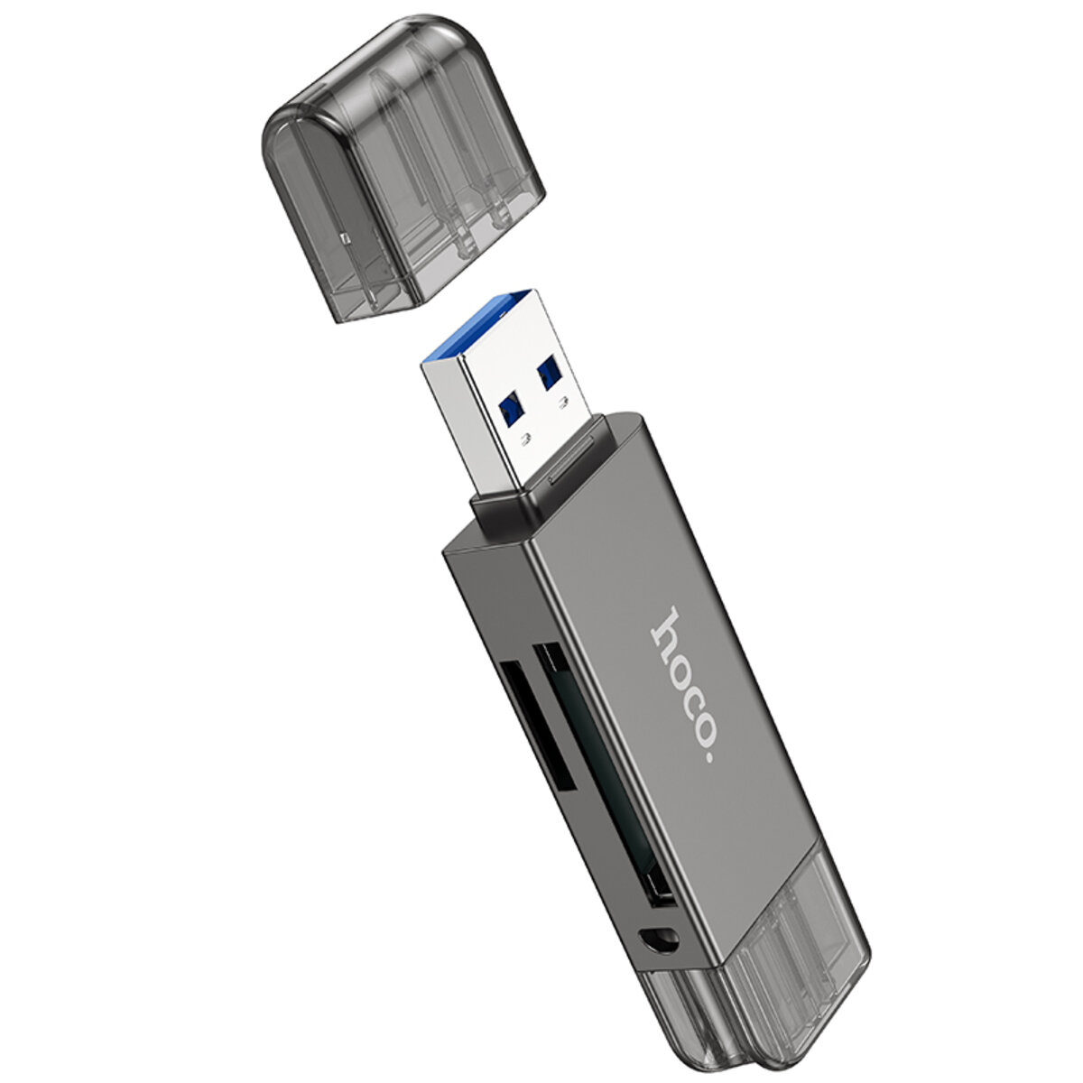 USB-хаб HOCO HB39 USB/Type-C 3.0 high-speed card reader Metal Gray