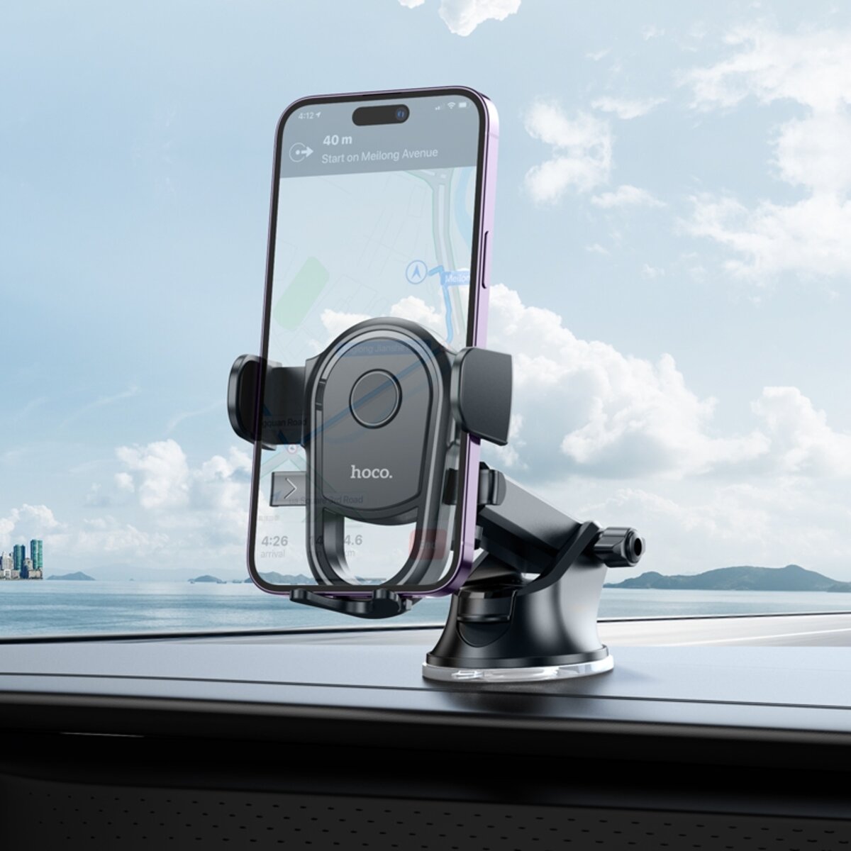 Автотримач для телефона HOCO H5 Integrity one-key car holder(center console) Black