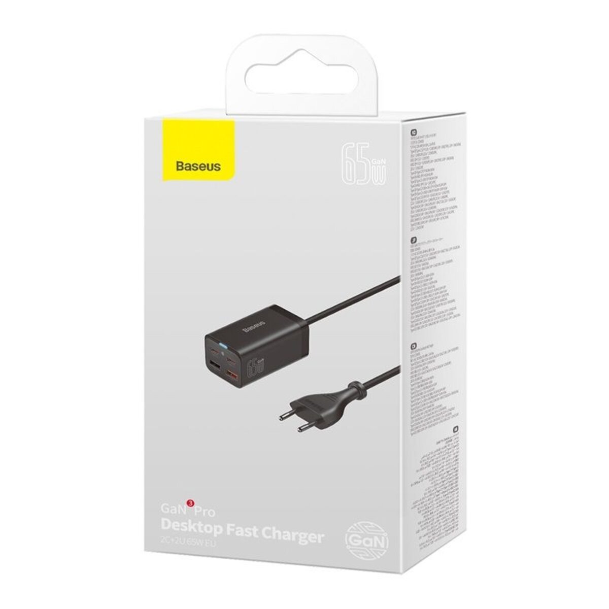 Мережевий зарядний пристрій Baseus GaN3 Pro Desktop Fast Charger 2C+2U 65W (Cable Type-C to Type-C 100W(20V/5A) 1m) Black