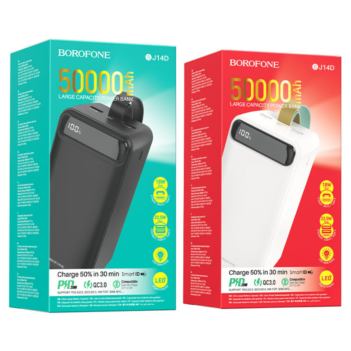 Зовнішній акумулятор BOROFONE BJ14D Course 22.5W+PD20W fully compatible power bank(50000mAh) White