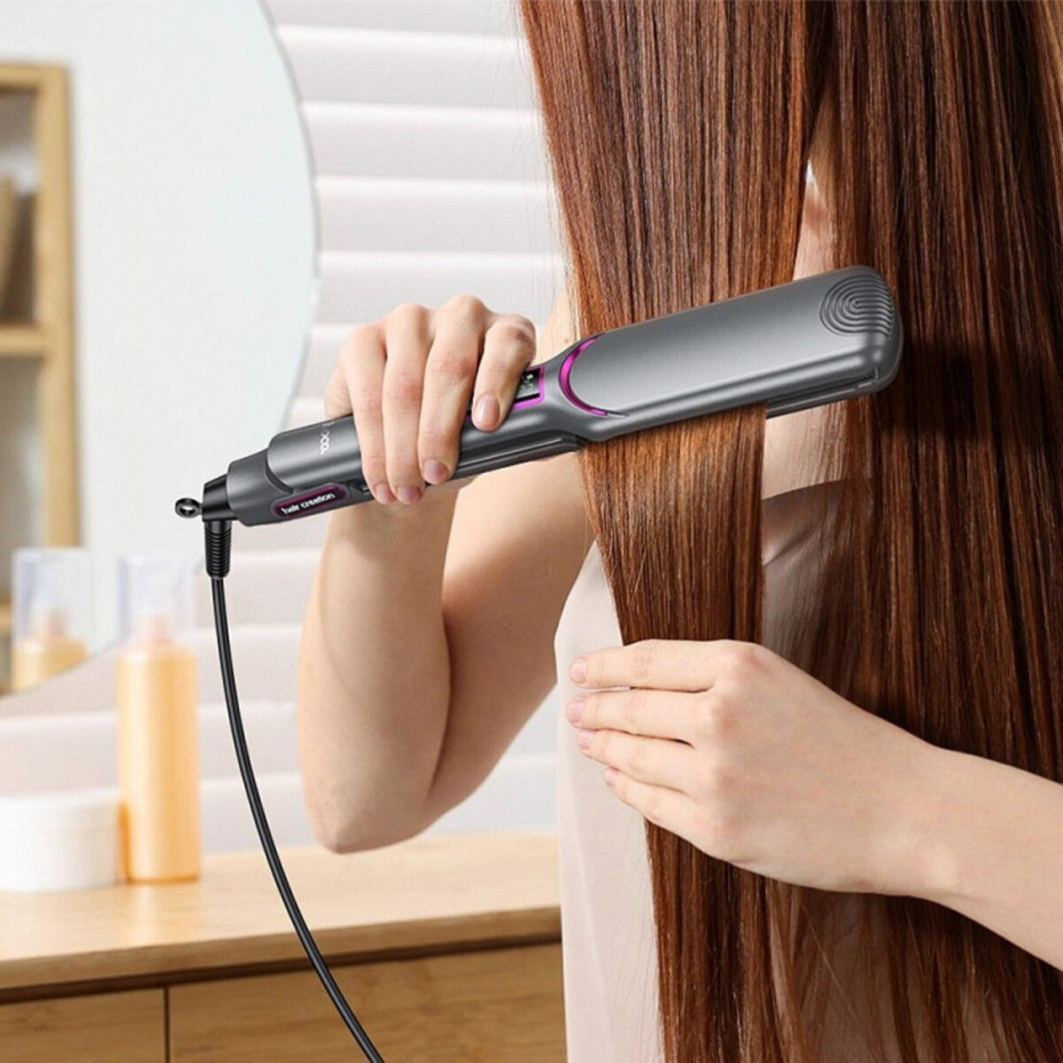 Гребінець для випрямлення волосся з цифровим дисплеєм HOCO HP42 Wide board hair straightener with digital display(EU) Gray