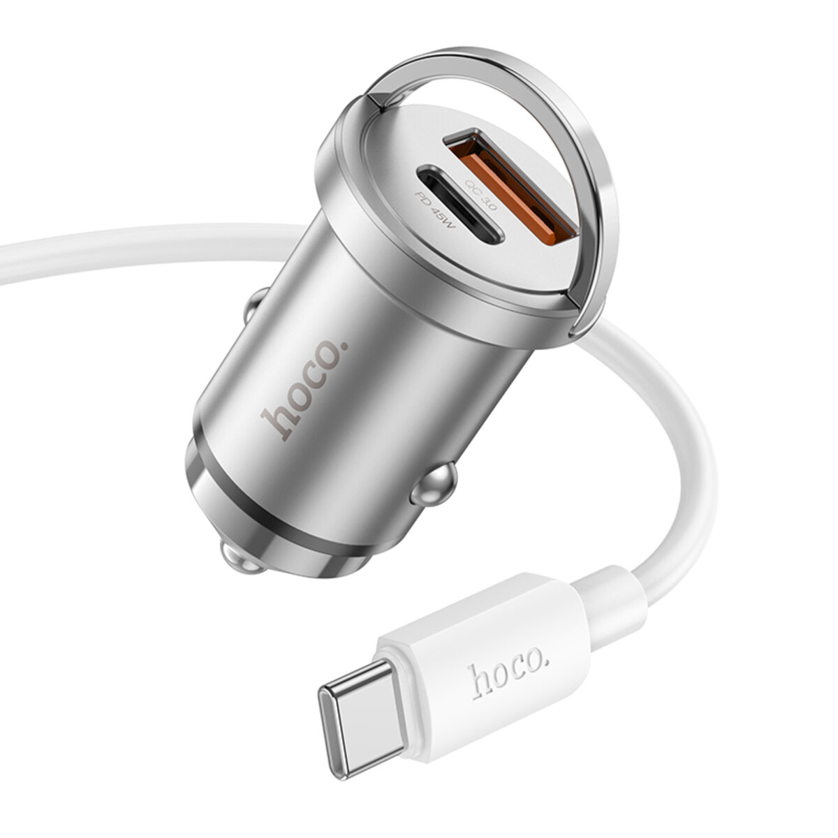 Автомобільний зарядний пристрій HOCO NZ10 Handy PD45W+QC3.0 car charger set(Type-C to Type-C) Silver