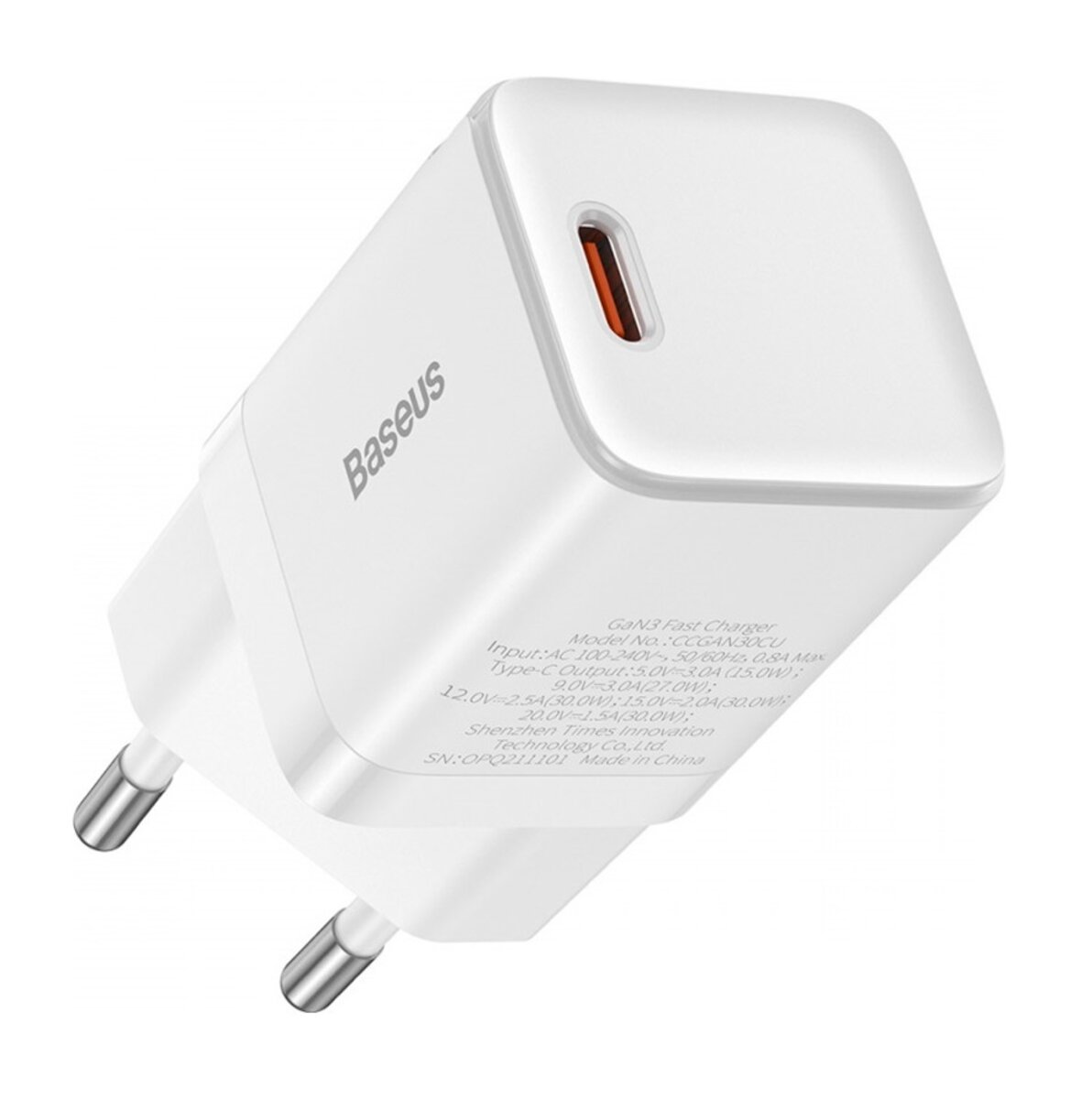 Мережевий зарядний пристрій Baseus GAN3 Fast Charger 1C 30W EU White