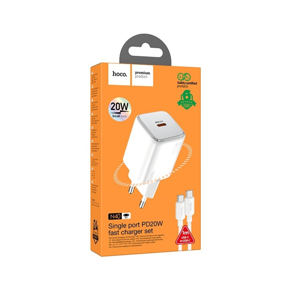 Мережевий зарядний пристрій HOCO N40 Mighty single port PD20W charger set(Type-C to Type-C) White