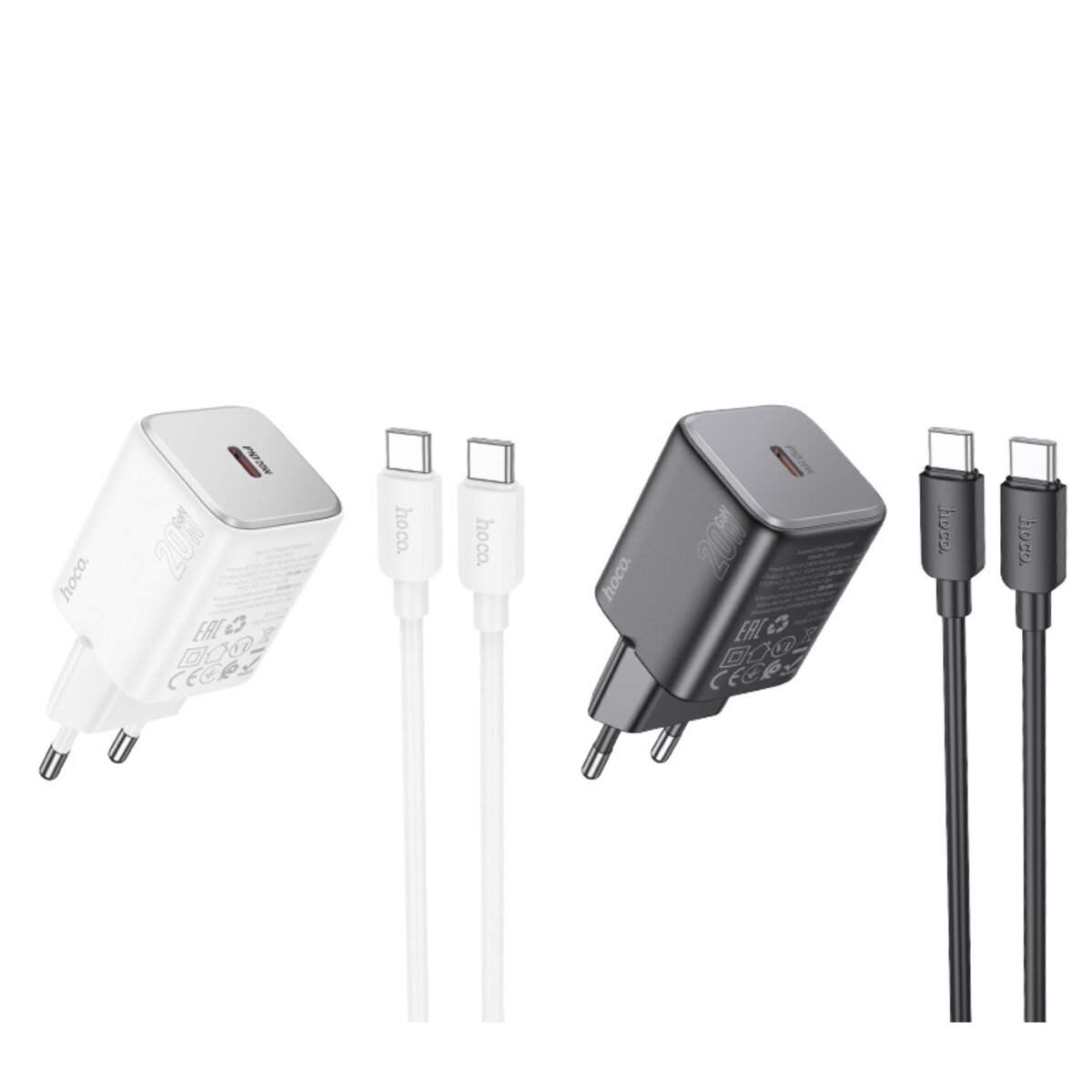 Мережевий зарядний пристрій HOCO N40 Mighty single port PD20W charger set(Type-C to Type-C) White