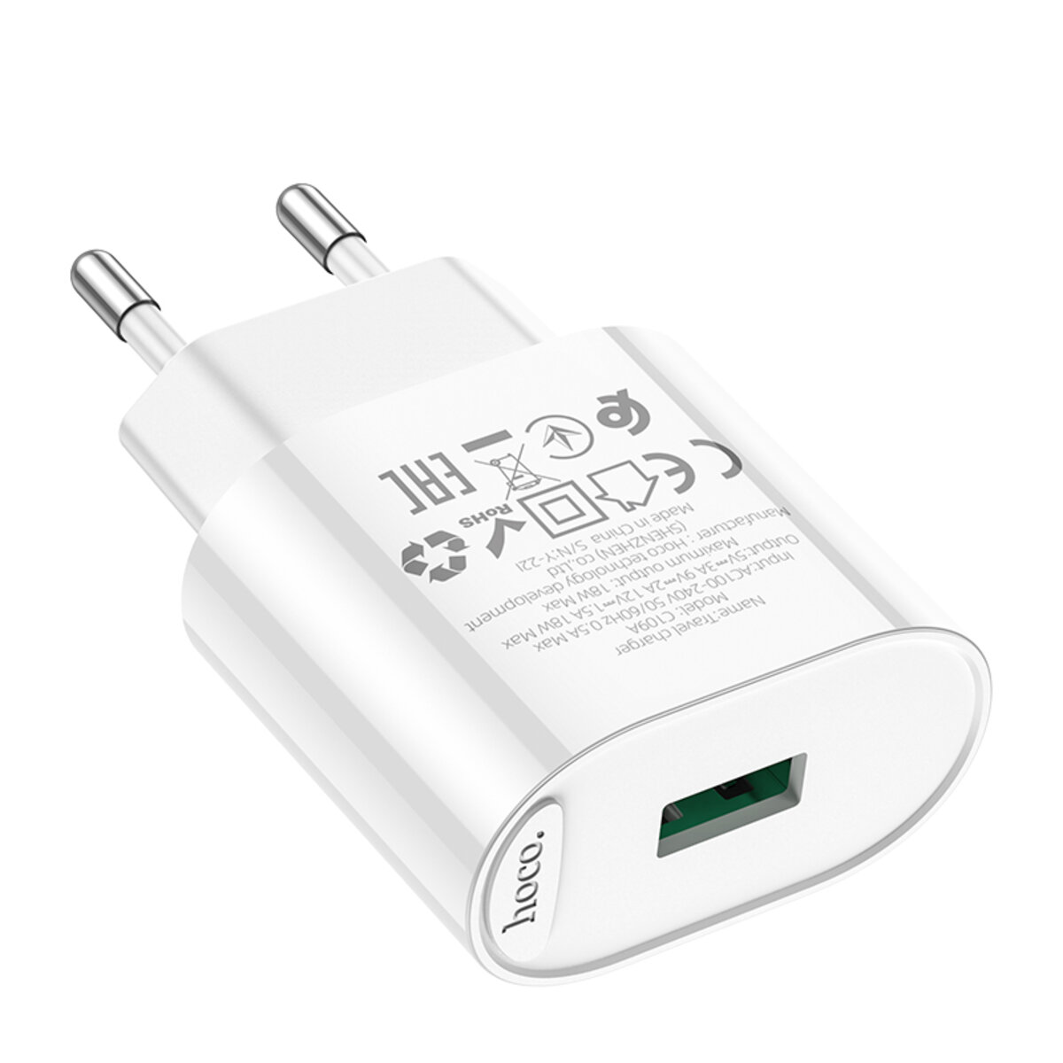 Мережевий зарядний пристрій HOCO C109A Fighter single port QC3.0 charger set 18W White