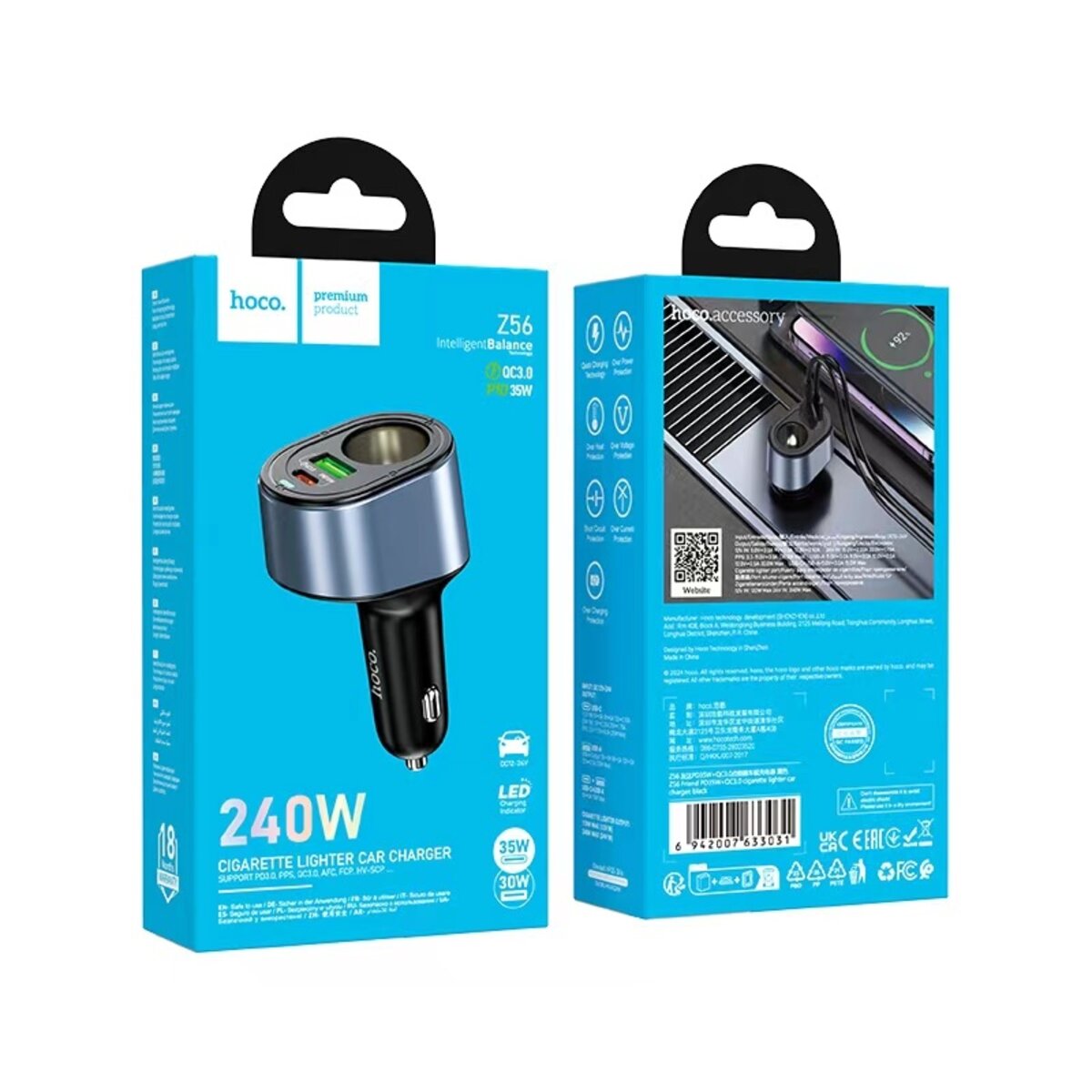 Автомобільний зарядний пристрій HOCO Z56 Friend PD35W+QC3.0 cigarette lighter car charger Black