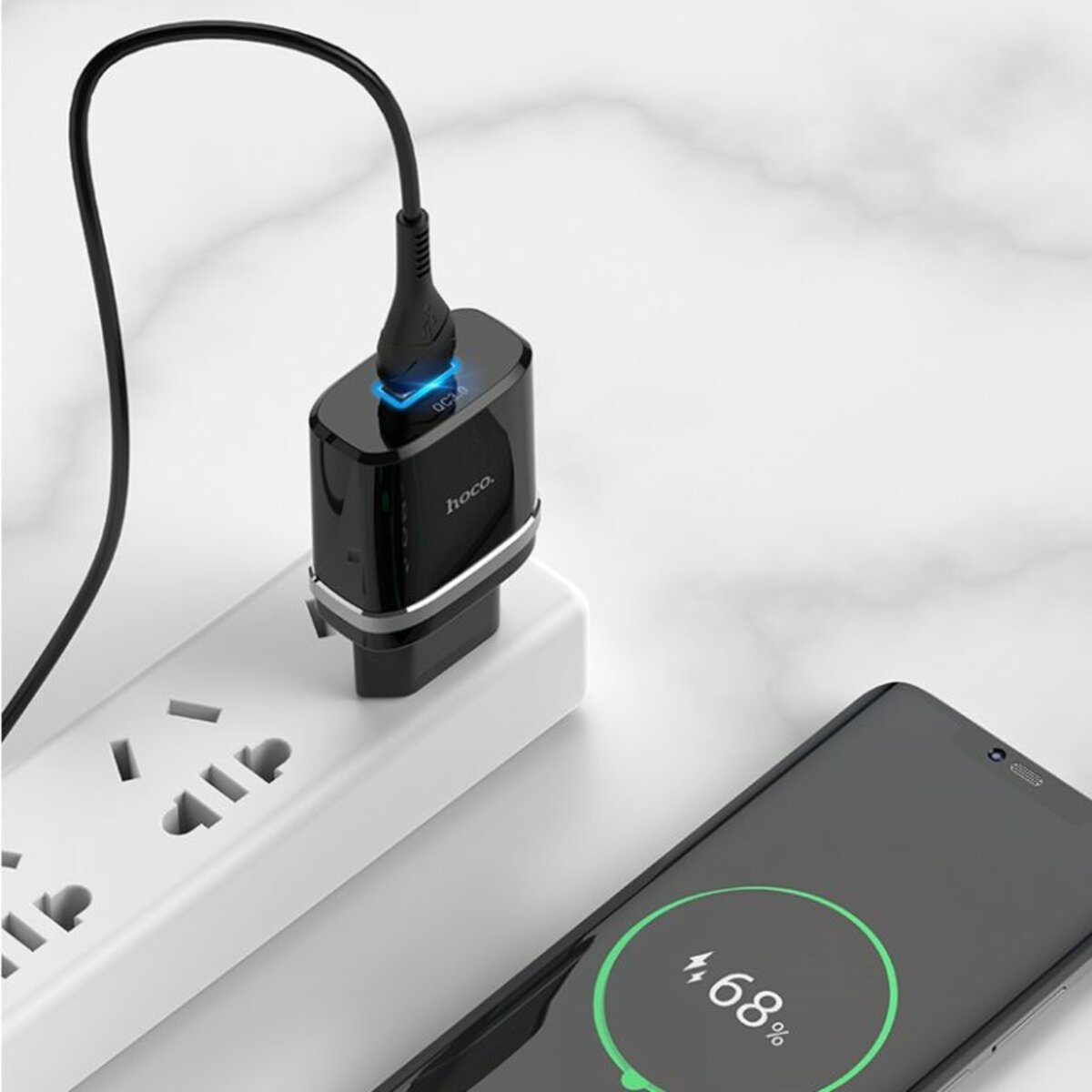 Мережевий зарядний пристрій HOCO C12Q Smart QC3.0 charger set(Type-C) 18W Black