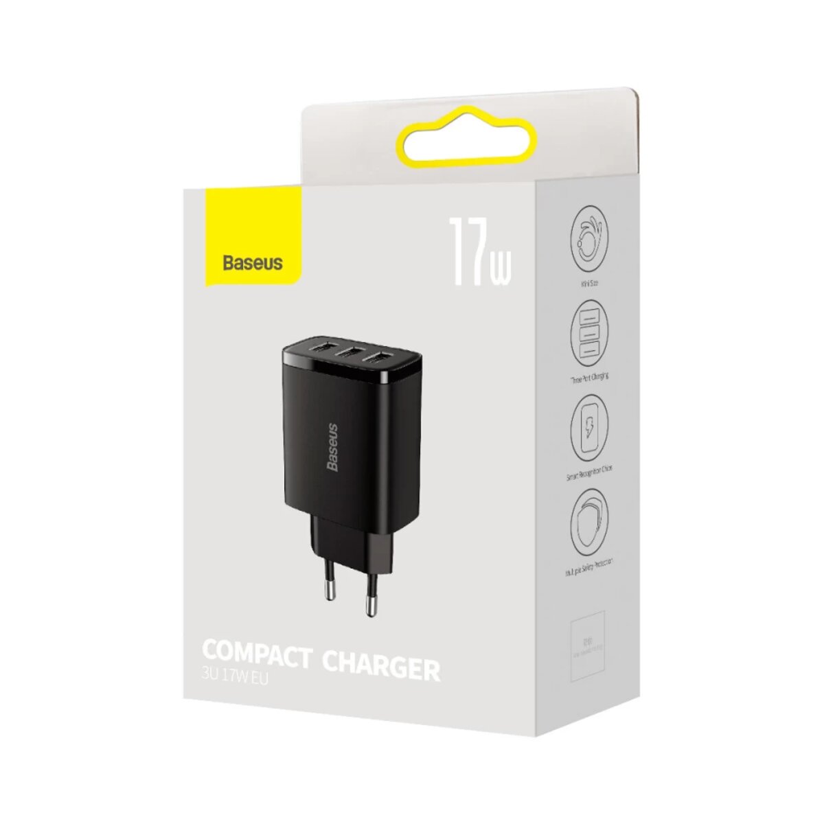 Мережевий зарядний пристрій Baseus Compact  Charger 3U 17W EU Black