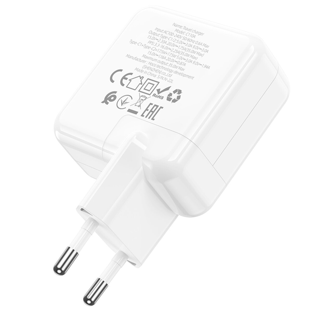 Мережевий зарядний пристрій HOCO C110A Lucky dual-port PD35W(2C) charger White