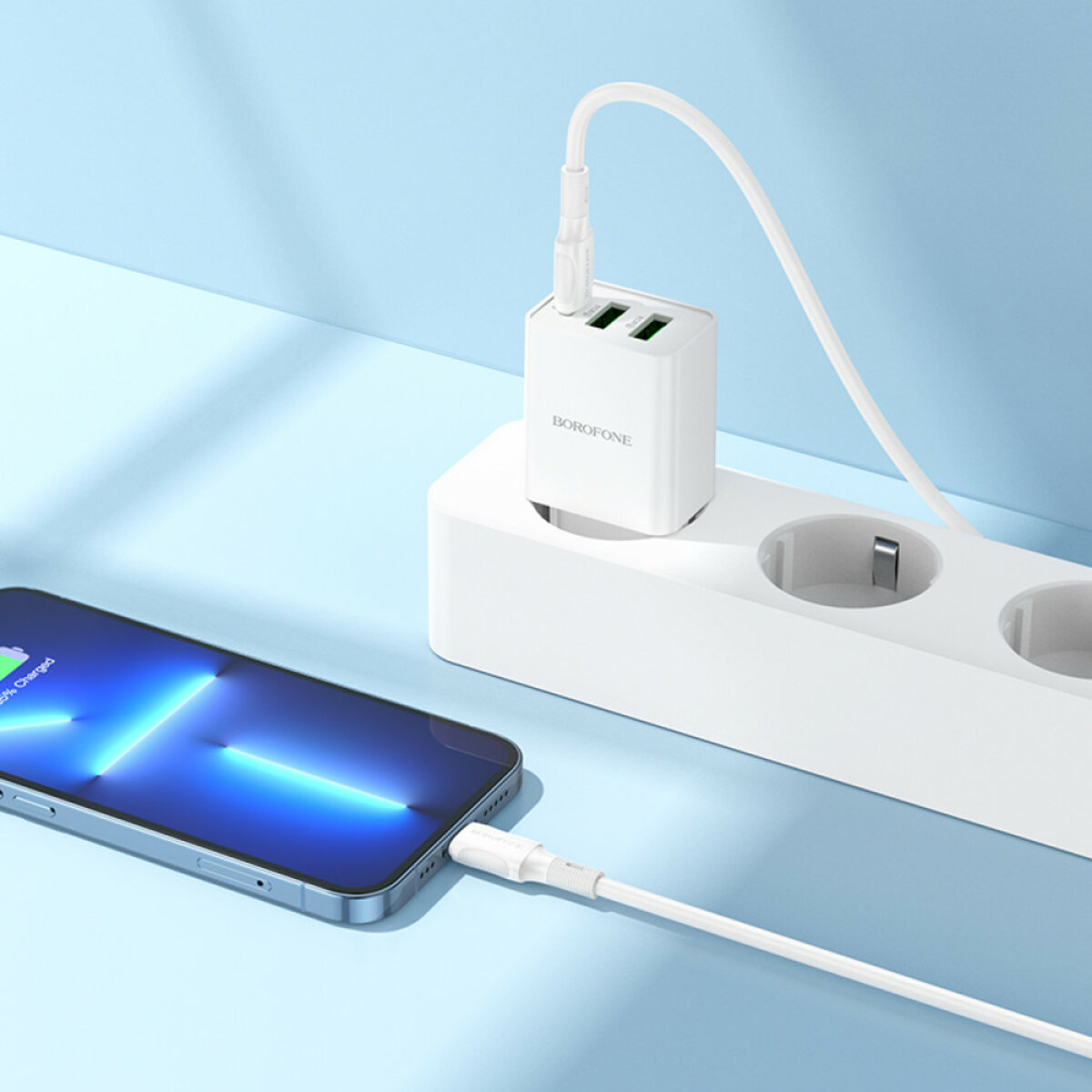 Мережевий зарядний пристрій BOROFONE BA70A Quick three-port PD20W (1C2A) charger White