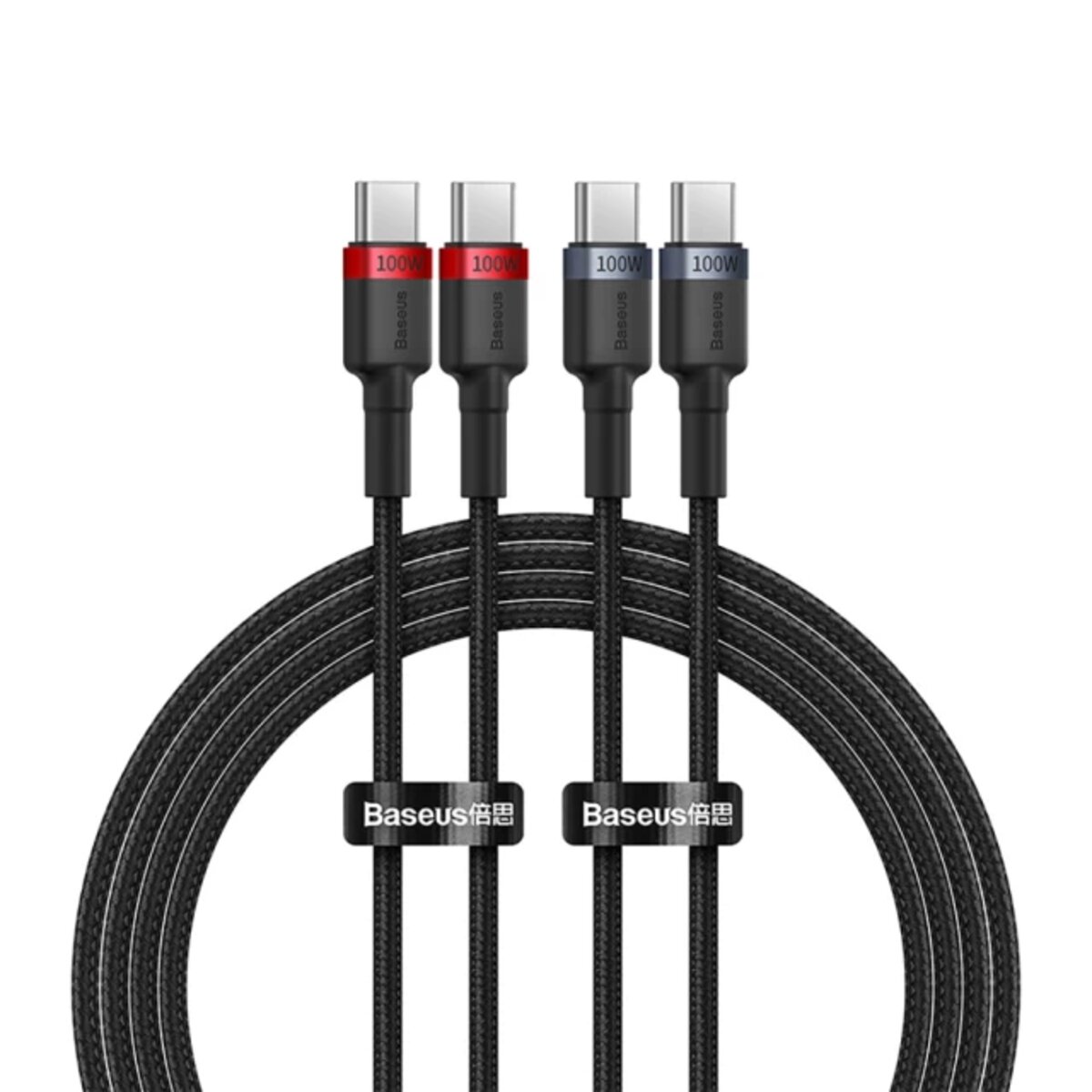 Кабель Baseus Cafule Charging Cable USB-C to USB-C 100W 1m 2pcs Red Black+Grey Black