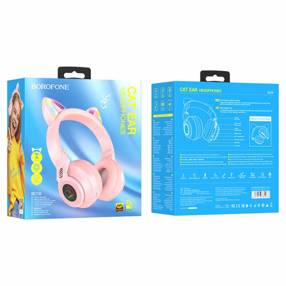 Бездротові навушники BOROFONE BO18 Cat ear BT headphonesPink