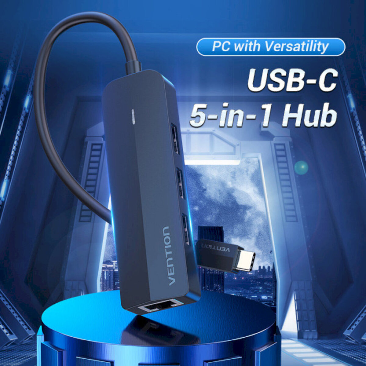 USB-хаб Vention USB-C to USB 2.0*3/RJ45/Micro-B HUB 0.15M Black ABS Type