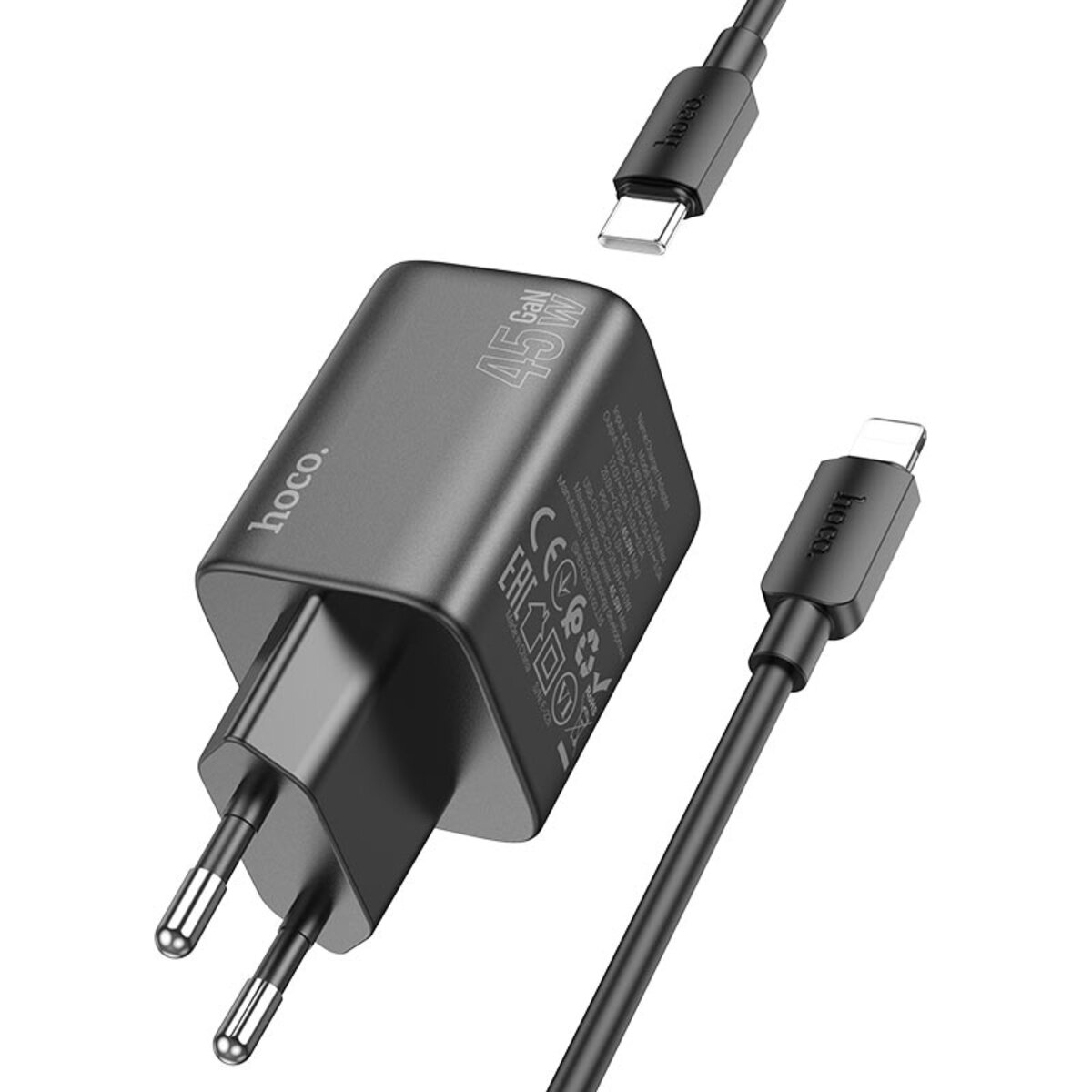 Мережевий зарядний пристрій HOCO N42 Elogiado dual-port PD45W(2C) charger set(C to iP) Black