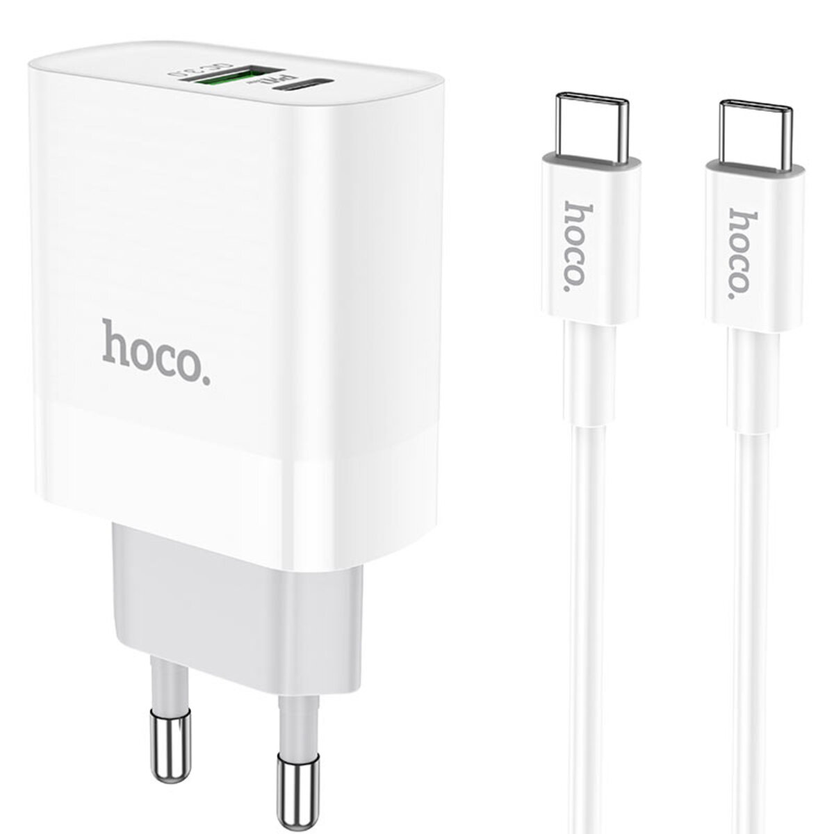 Мережевий зарядний пристрій HOCO C80A Rapido PD20W+QC3.0 charger set (Type-C TO Type-C)(EU) White