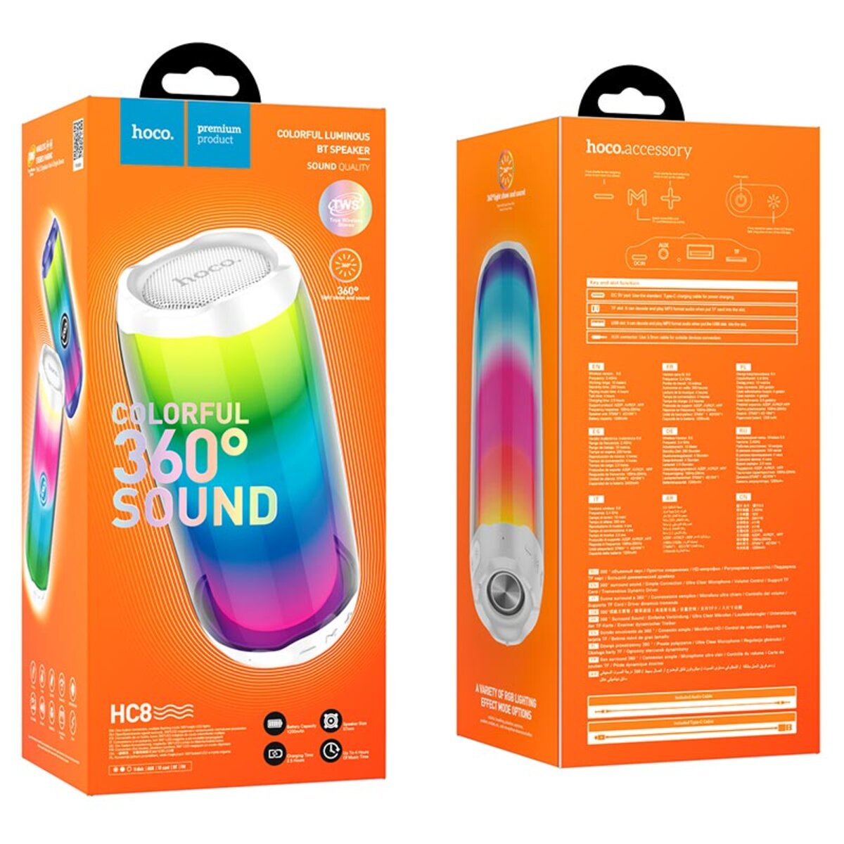 Портативна колонка HOCO HC8 Pulsating colorful luminous wireless speaker White