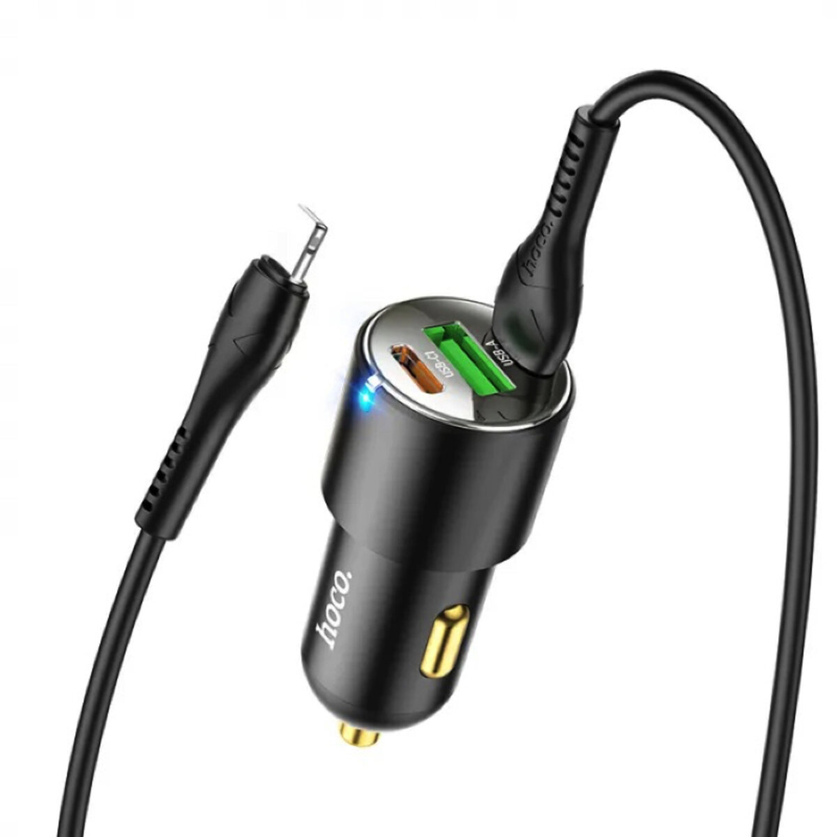 Автомобільний зарядний пристрій HOCO NZ6 PD45W 3-port(2C1A) car charger set(Type-C to iP) Black