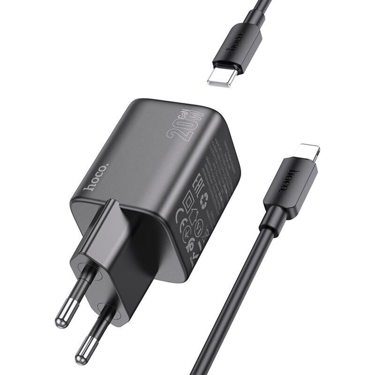 Мережевий зарядний пристрій HOCO N40 Mighty single port PD20W charger set(C to iP) Black