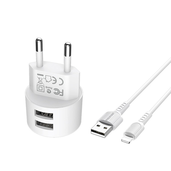 СЗУ Borofone BA23A Brilliant Dual Port + Lightning White (BA23ALW)