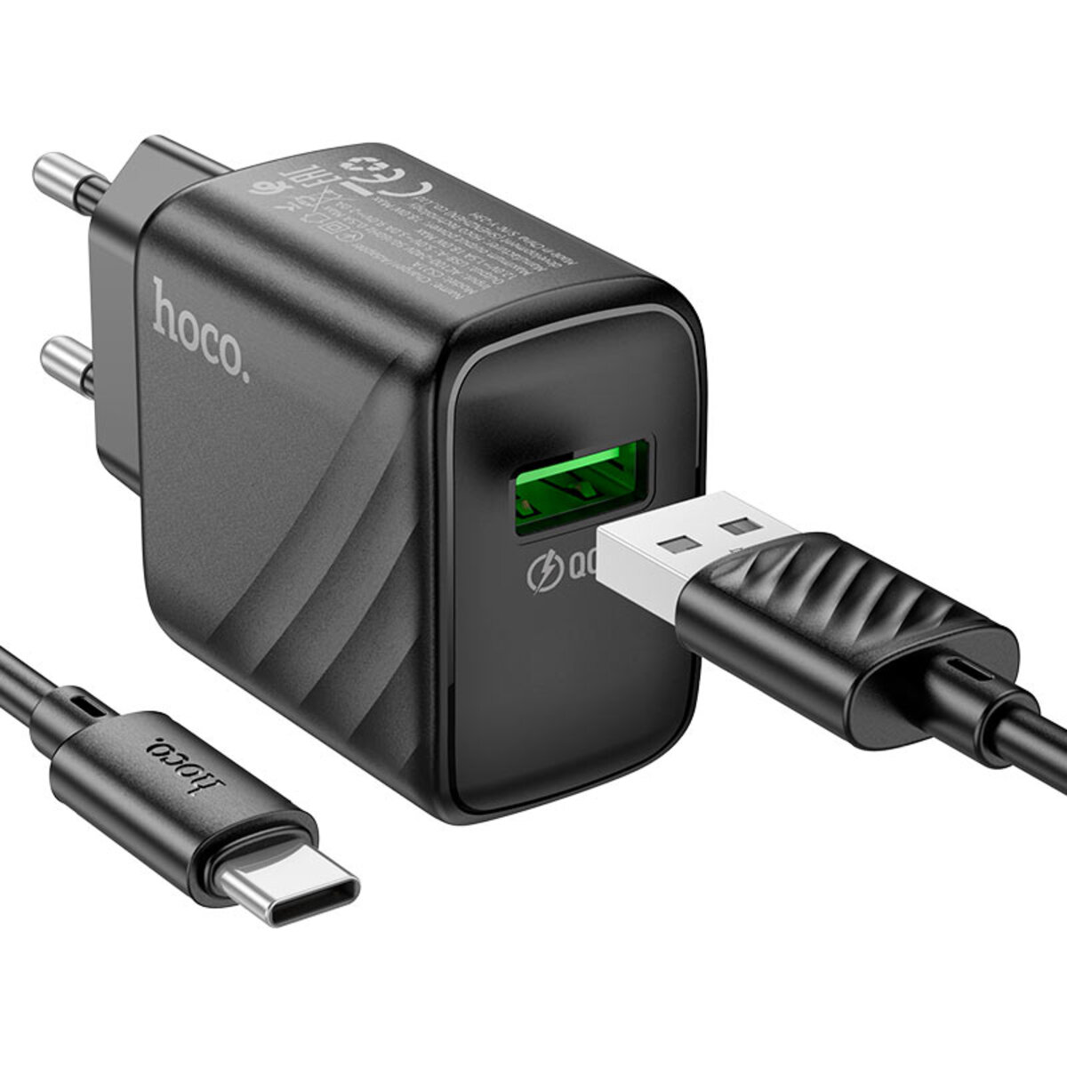 Мережевий зарядний пристрій HOCO CS21A Rich single port QC3.0 charger set (Type-C)(EU) Black