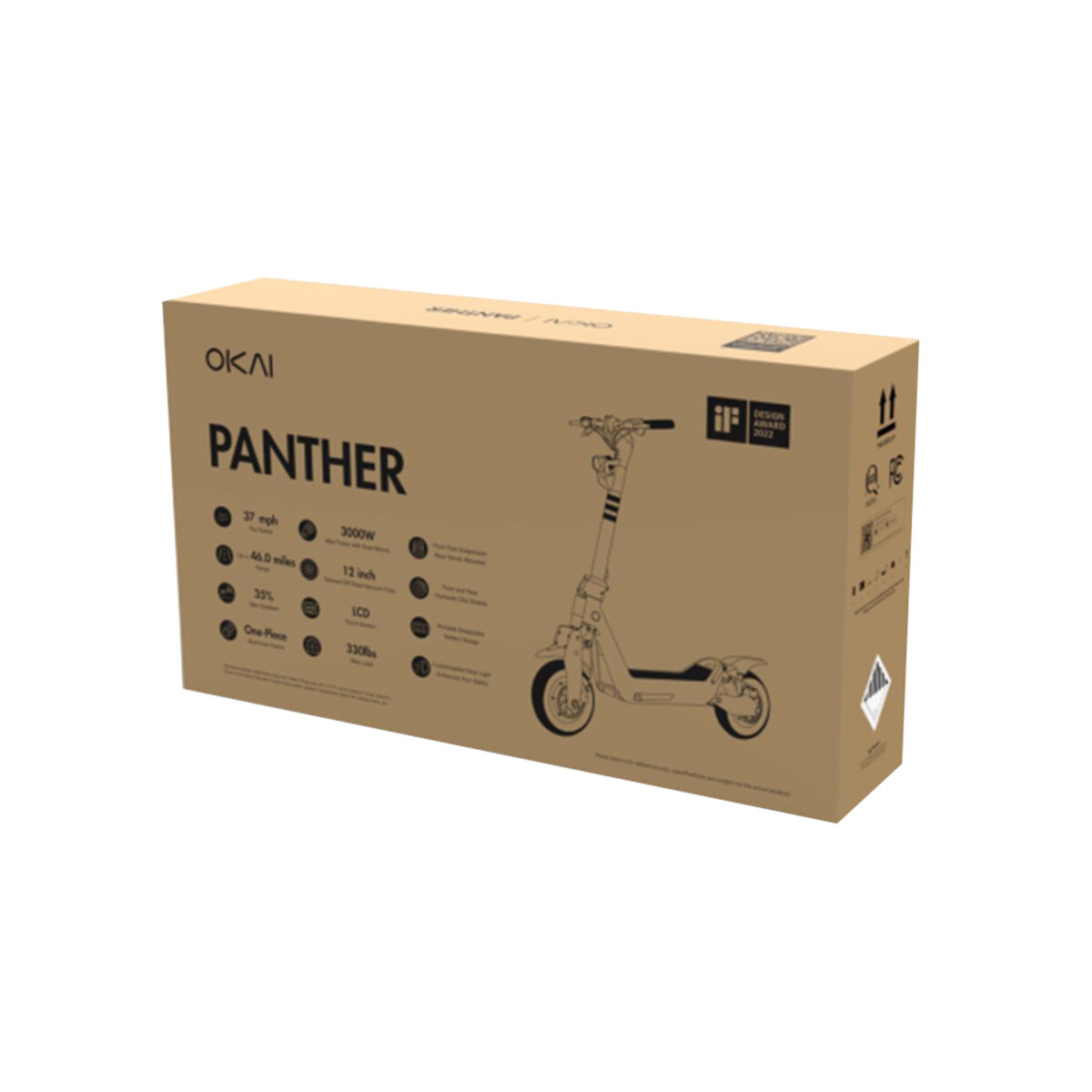 Електросамокат OKAI ES800 Panther Off-Road Black 12", 1500(3000)W, Dual Motor, 19.2Ah, 50km, 60kmh, 35%, NFC, App, 43kg