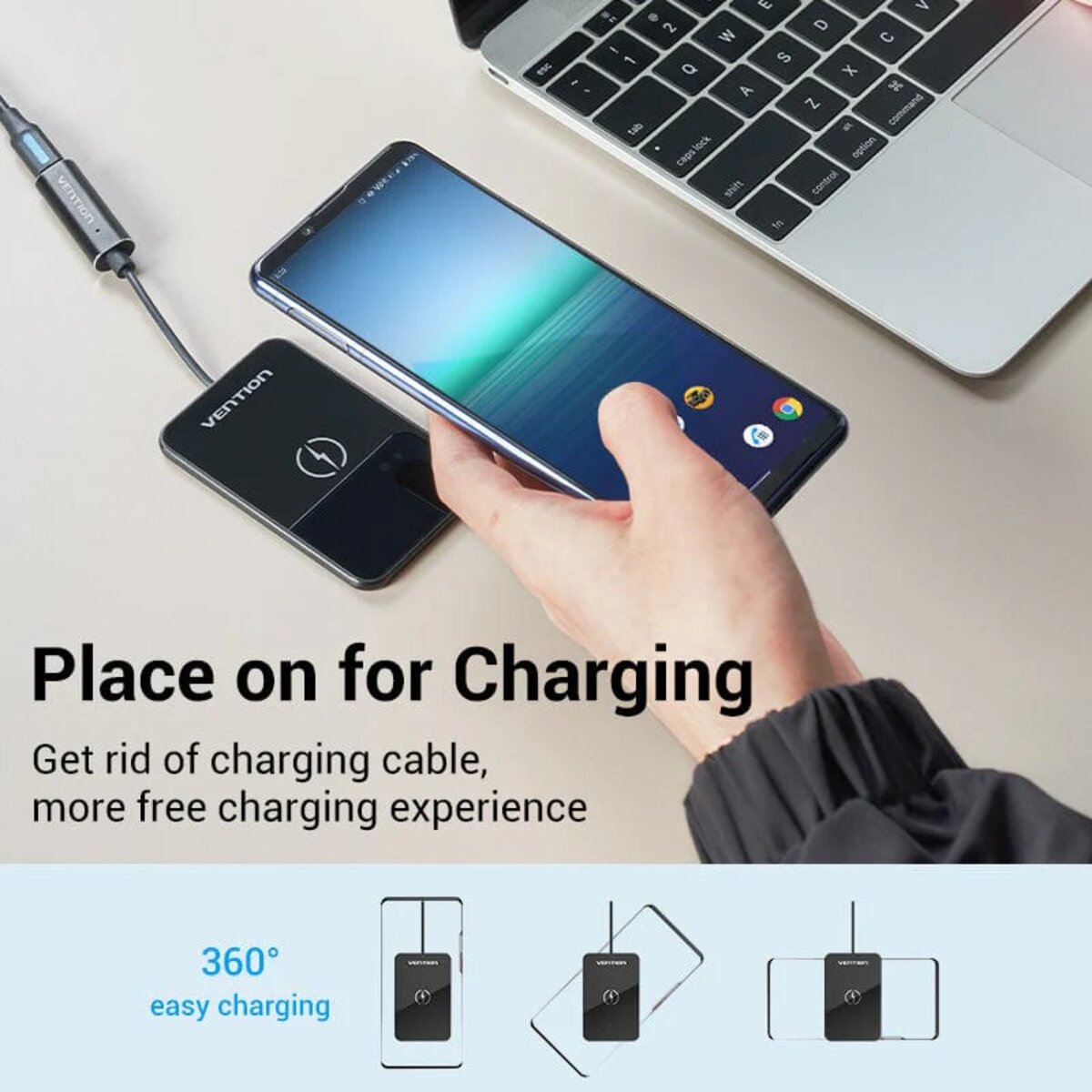 Бездротовий зарядний пристрій Vention Wireless Charger 15W Ultra-thin Mirrored Surface Type 0.05M Black